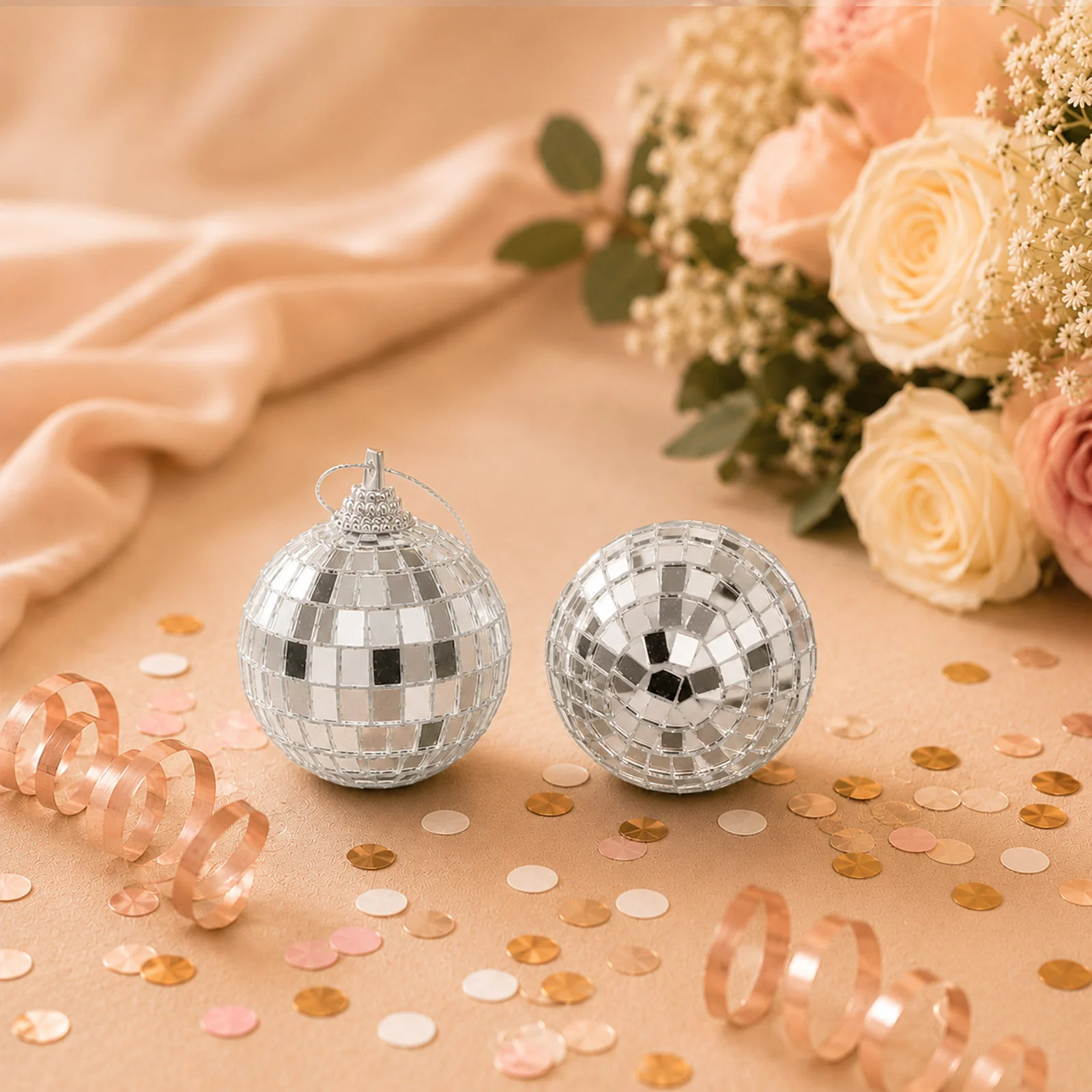 6 Pack Silver Foam Disco Mirror Ball With Hanging Strings, Holiday Christmas Ornaments 2" - Image 7