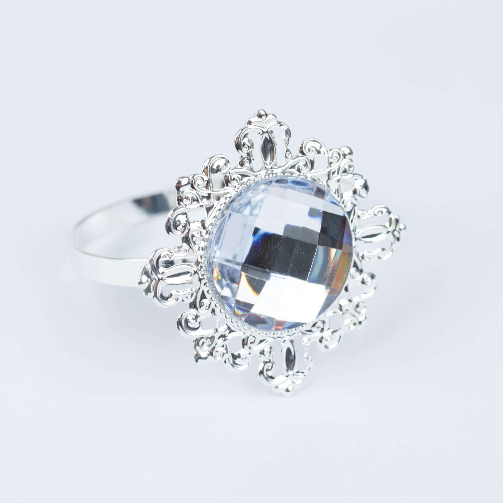 6 Pack Silver Metal Clear Diamond Bling Napkin Holders, Crystal Rhinestone Napkin Rings 2" - Image 8