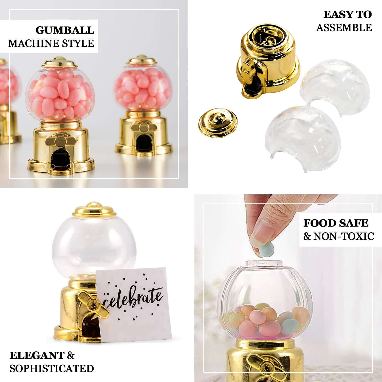 6 Pack Clear Gold Mini Gumball Machine Candy Container Gift Boxes, Small Treats Party Favor Boxes 3.5" - Image 4
