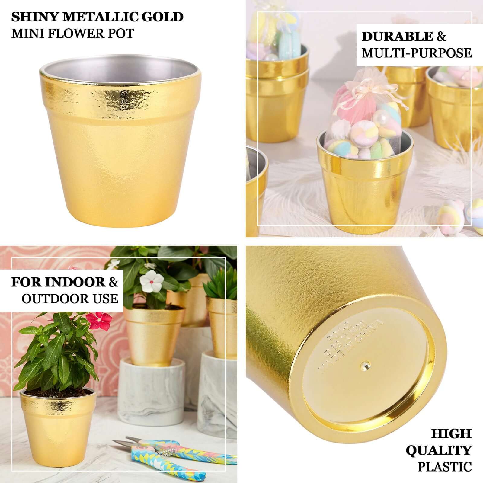 6 Pack Gold Plastic Party Favor Bucket-Containers, Mini Succulent Nursery Planters, Flower Pot Crafts 3" - Image 4