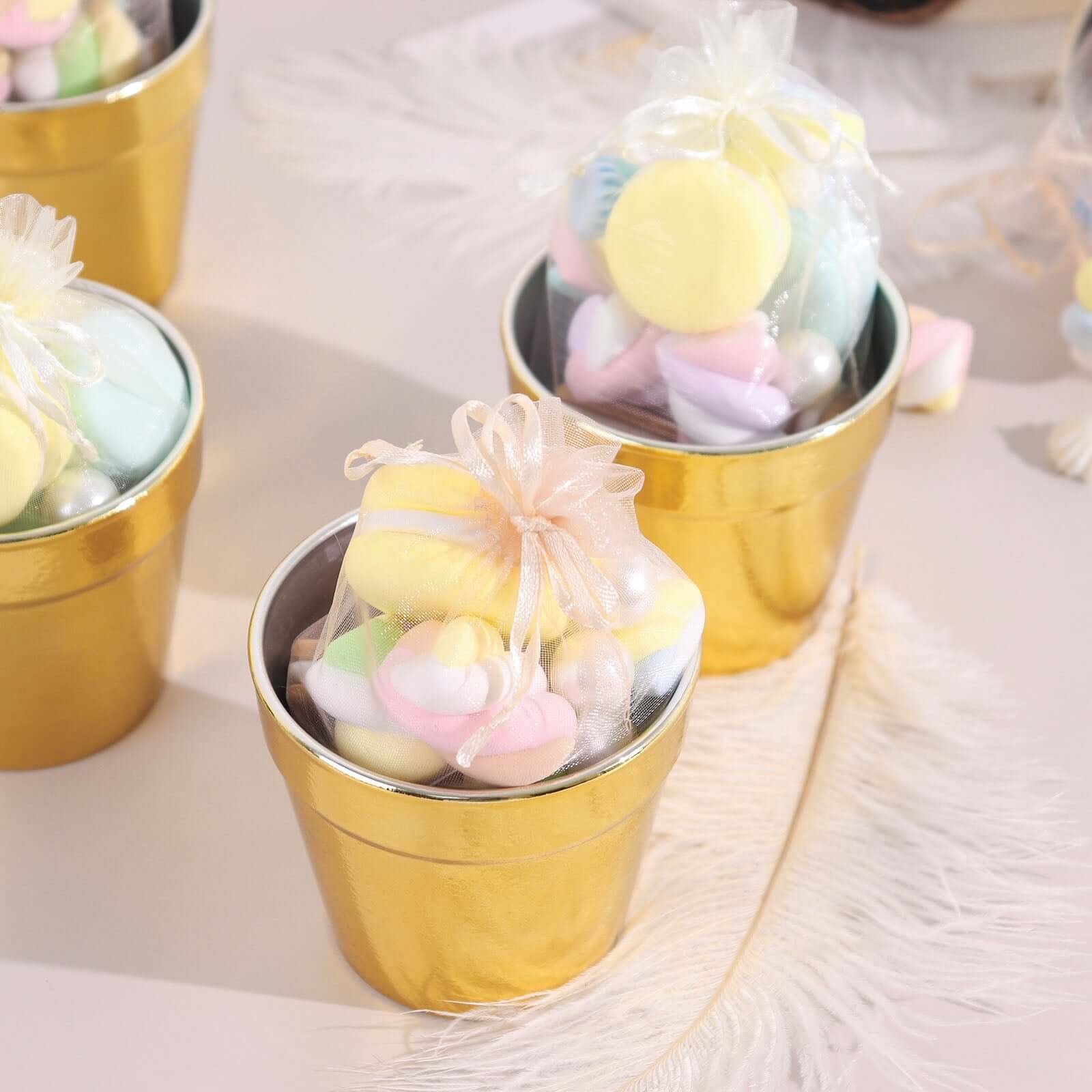6 Pack Gold Plastic Party Favor Bucket-Containers, Mini Succulent Nursery Planters, Flower Pot Crafts 3" - Image 5