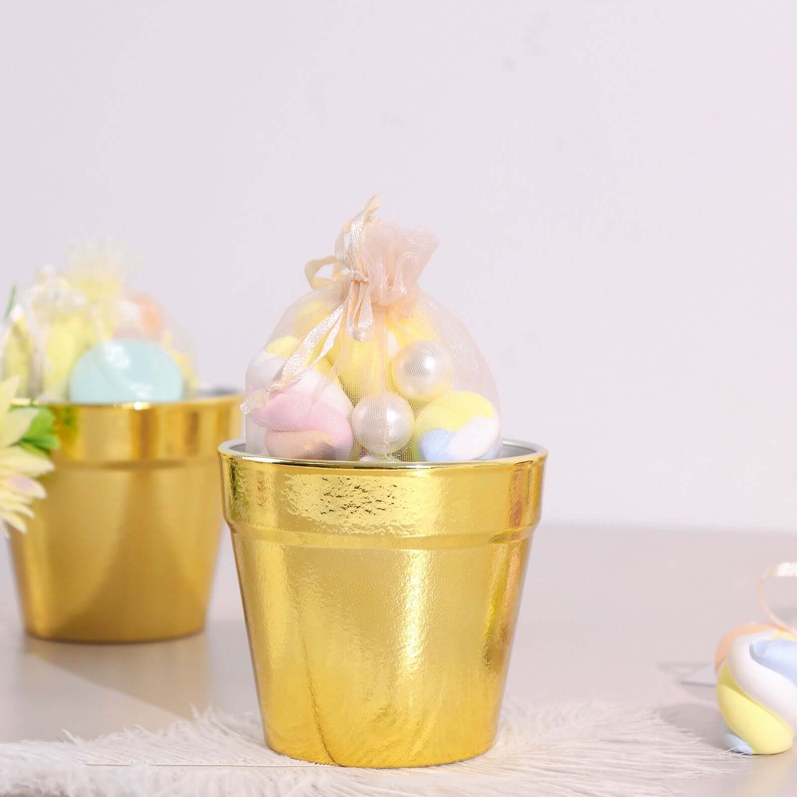 6 Pack Gold Plastic Party Favor Bucket-Containers, Mini Succulent Nursery Planters, Flower Pot Crafts 3" - Image 6