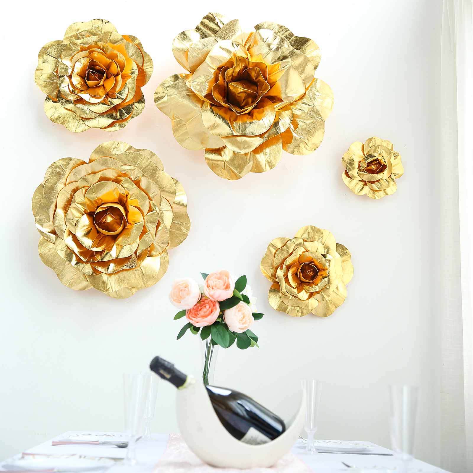 6 Pack Metallic Gold Real Touch Artificial Foam DIY Craft Roses 8" - Image 7