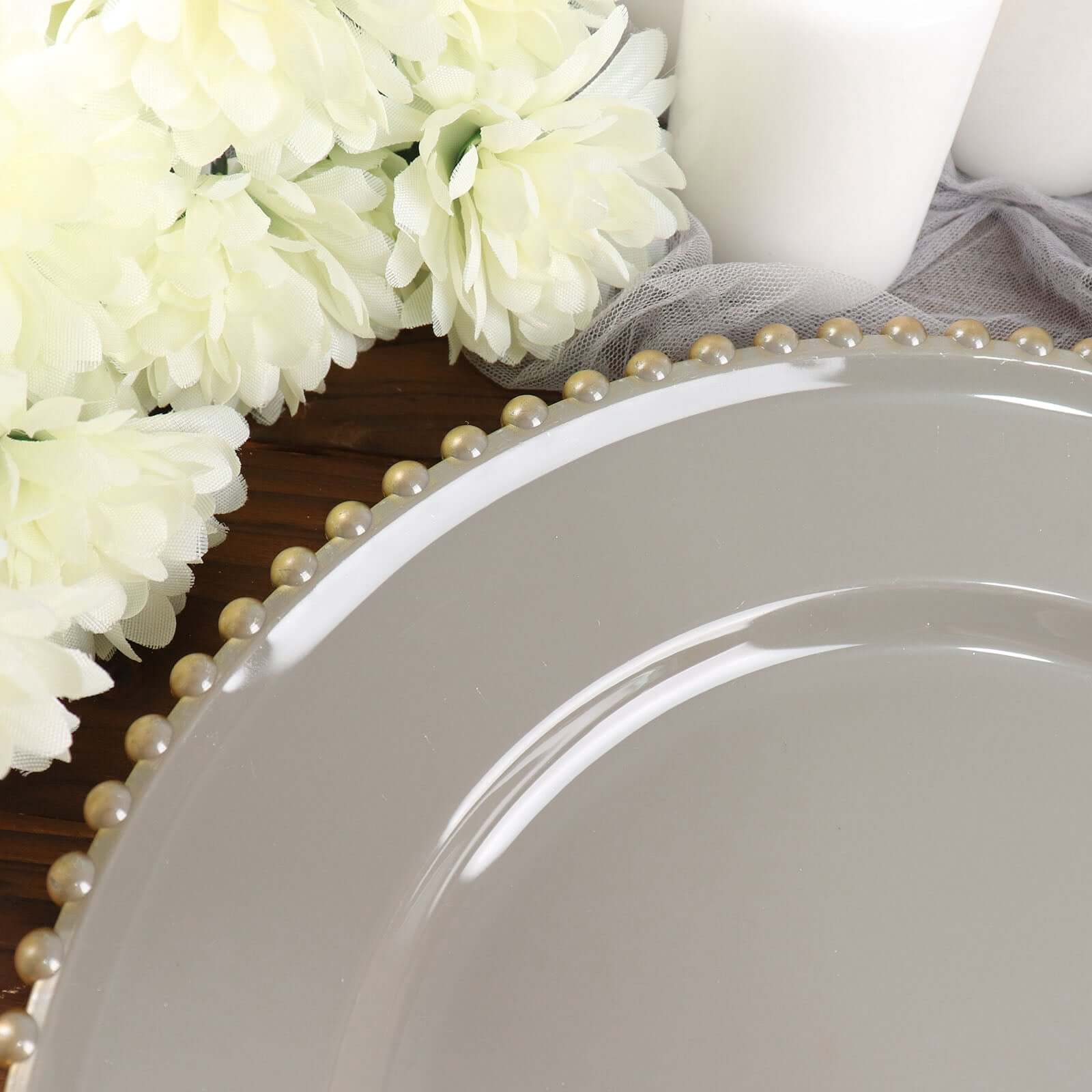 6-Pack Acrylic Charger Plates 13" Round Charcoal Gray with Gold Beaded Rim - Decorative Dinner Party Charger Tableware - Image 7