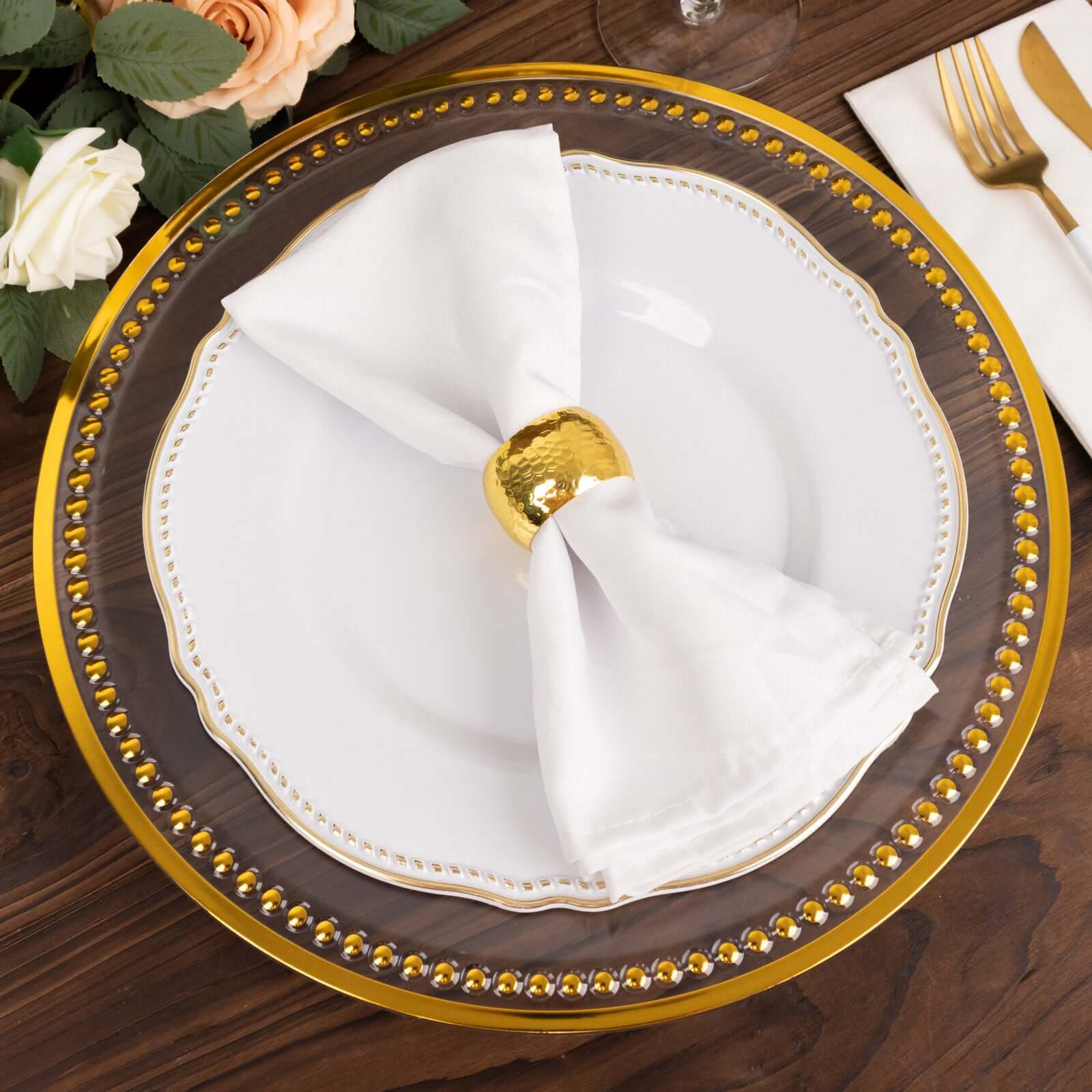 6-Pack Acrylic Charger Plates 13" Round Clear With Gold Beaded Rim - Dinner Charger Tabletop Decor - Image 2
