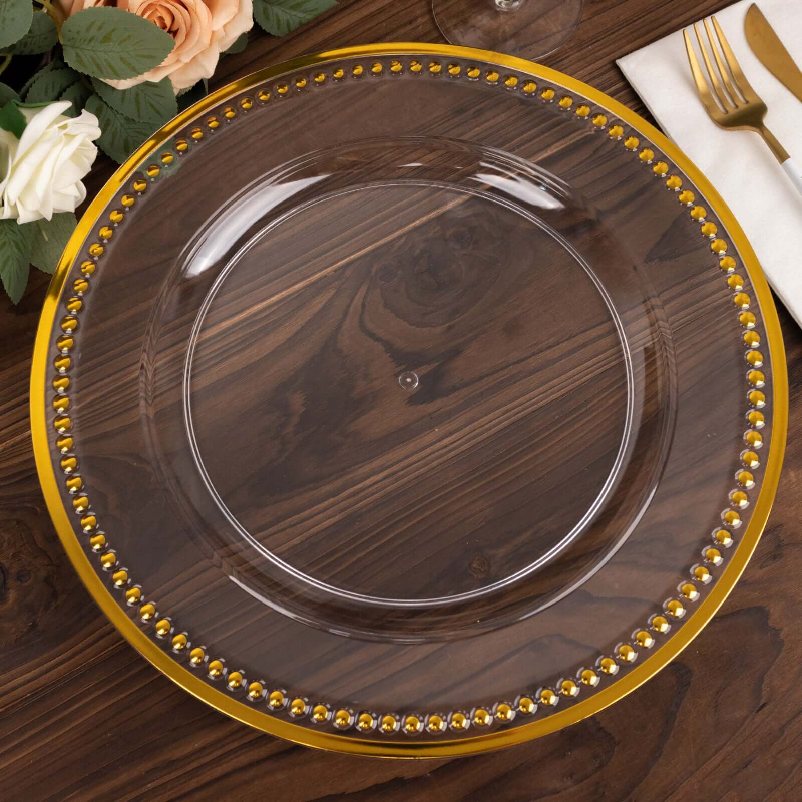 6-Pack Acrylic Charger Plates 13" Round Clear With Gold Beaded Rim - Dinner Charger Tabletop Decor - Image 6