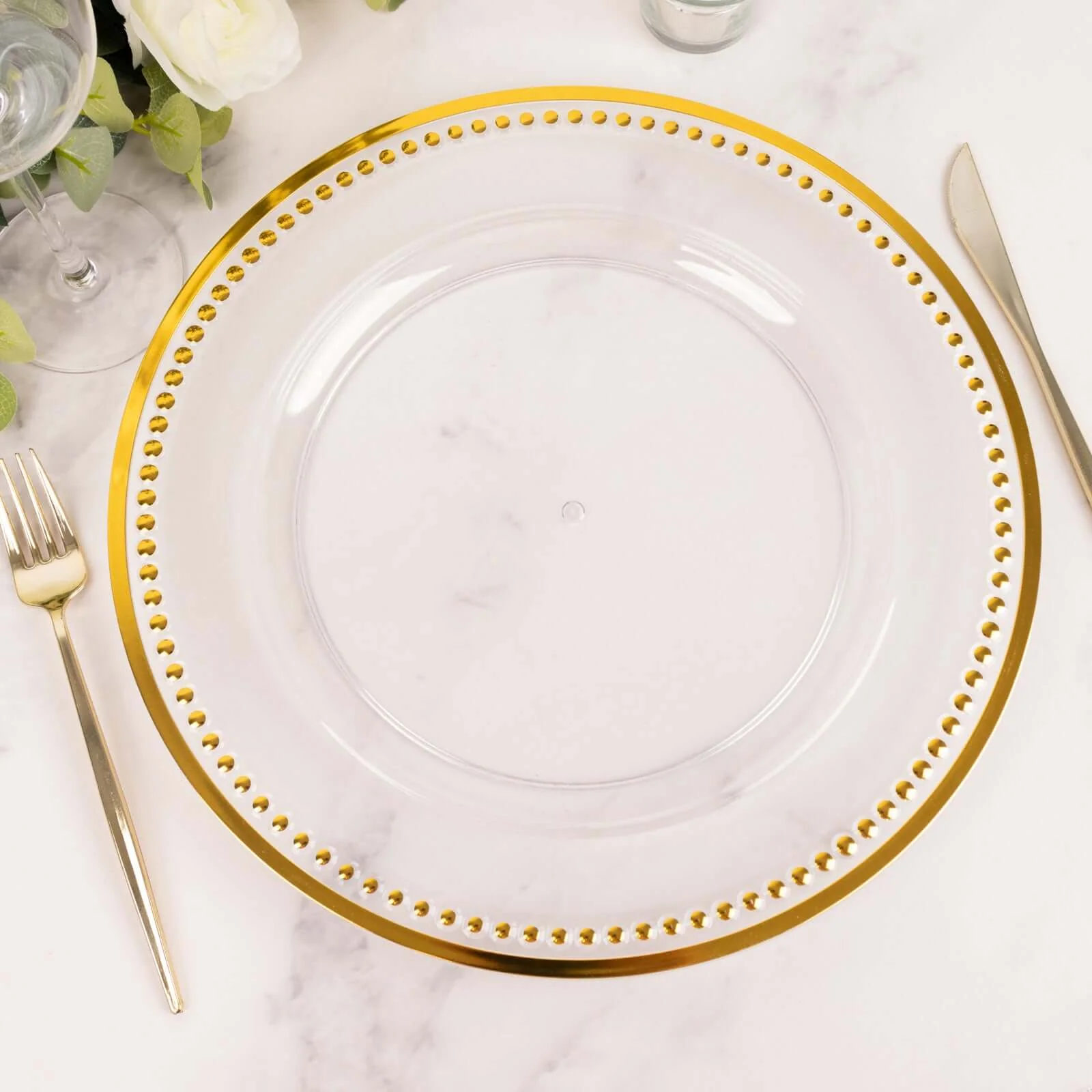 6-Pack Acrylic Charger Plates 13" Round Clear With Gold Beaded Rim - Dinner Charger Tabletop Decor - Image 8