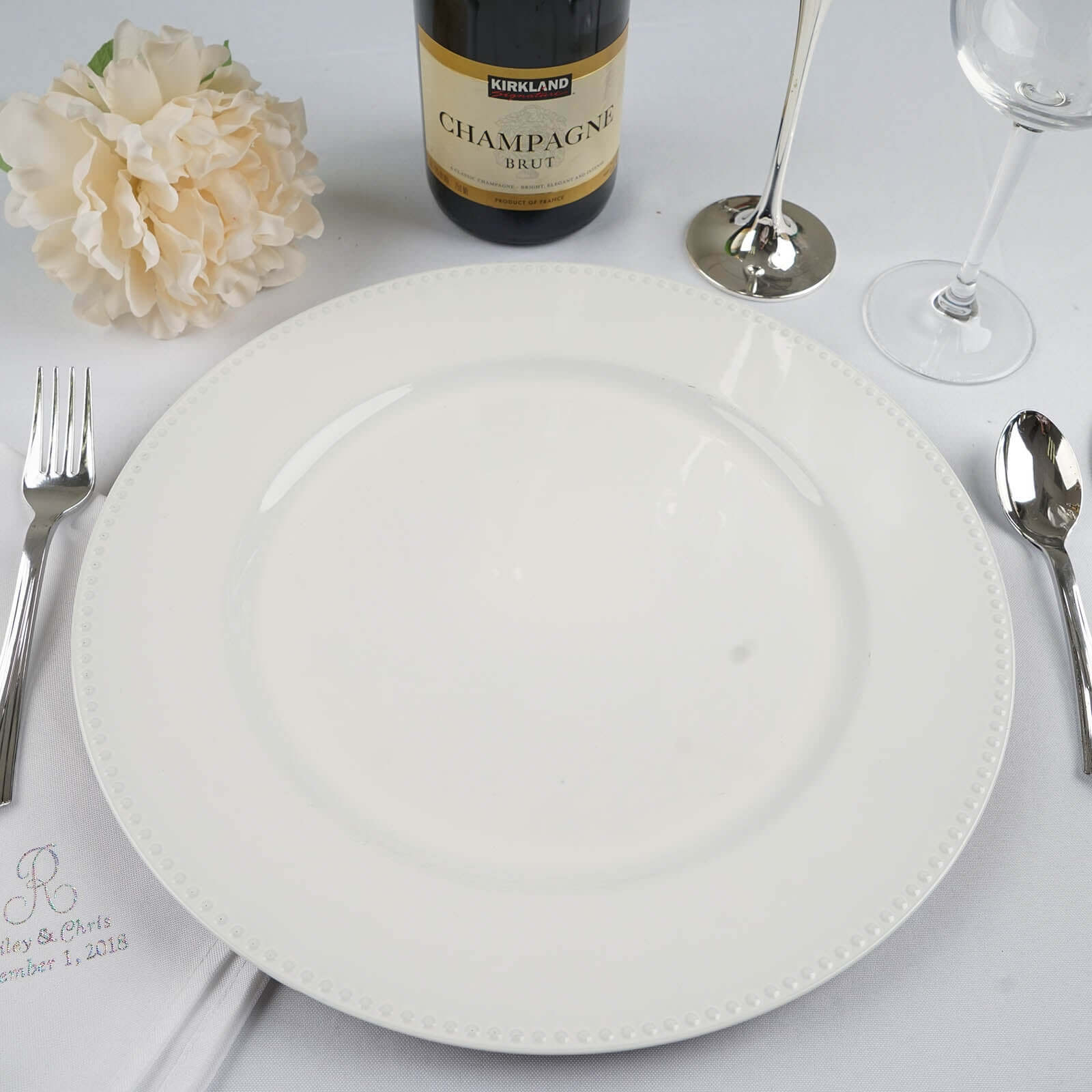 6-Pack Acrylic Charger Plates 13" Round White Beaded Rim - Dinner Charger Event Tabletop Decor - Image 7