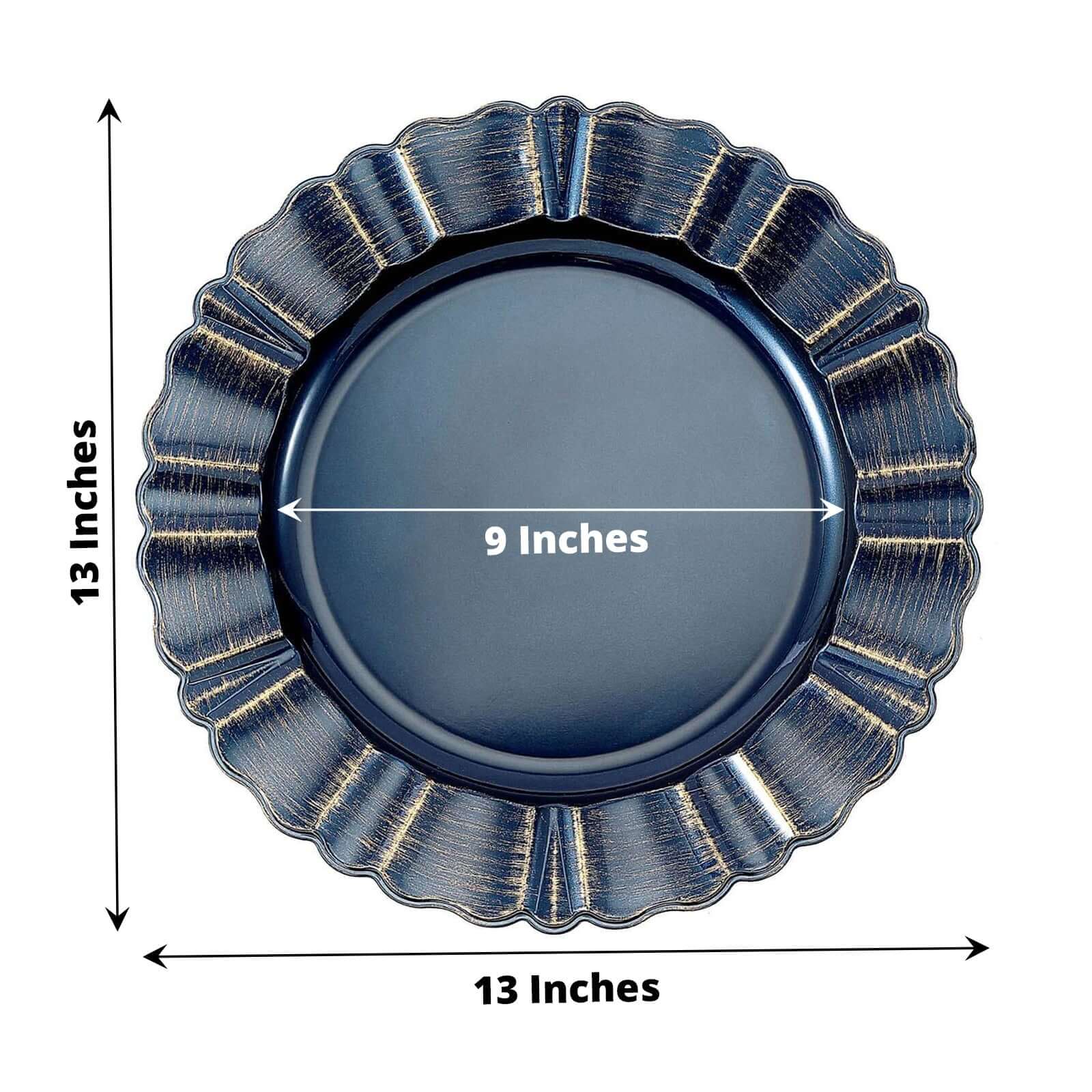 6-Pack Acrylic Plastic Charger Plates 13" Round Navy Blue with Gold Brushed Wavy Scalloped Rim - Dinner Charger Tableware - Image 3