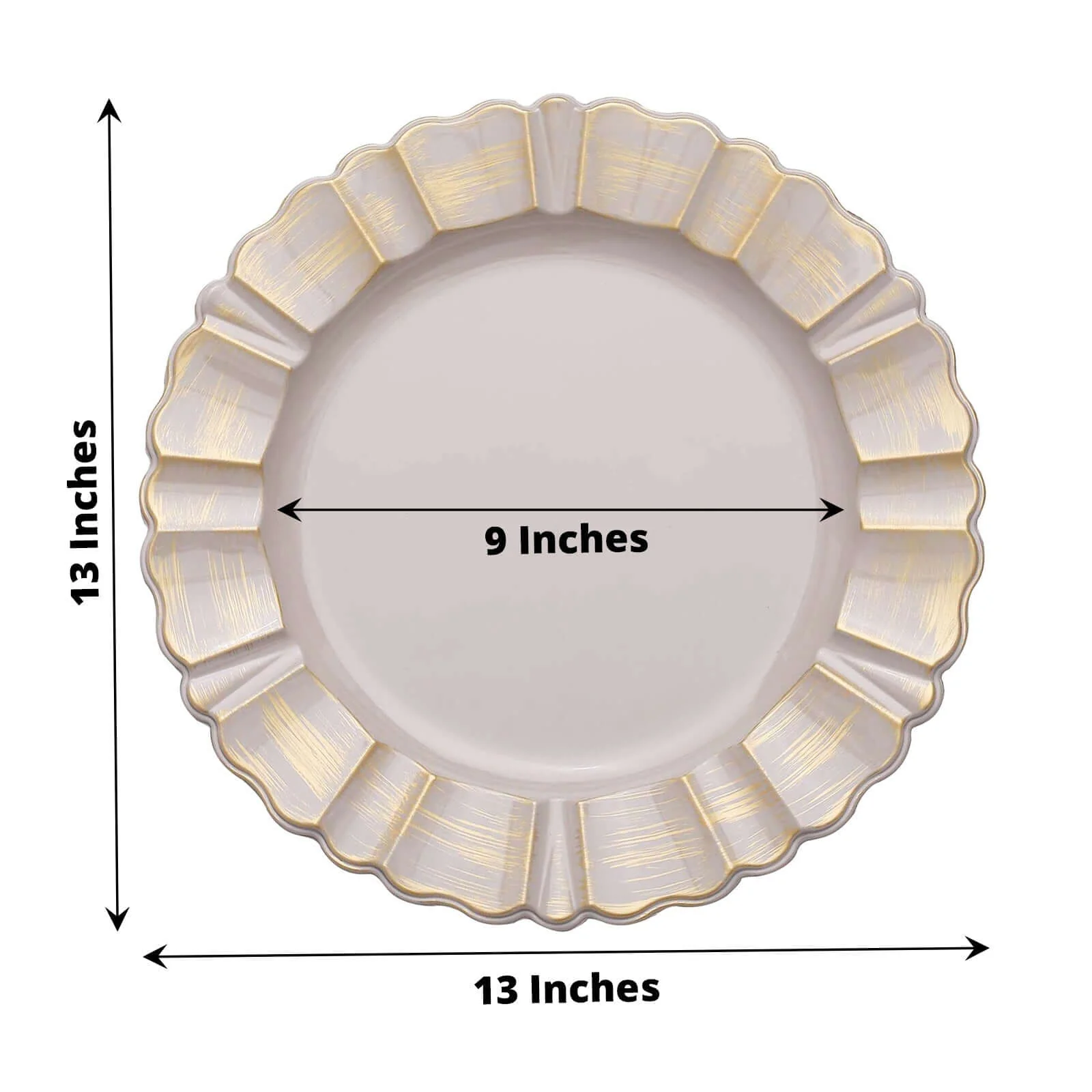 6-Pack Acrylic Plastic Charger Plates 13" Round Nude Taupe with Gold Brushed Wavy Scalloped Rim - Dinner Charger Tableware - Image 3