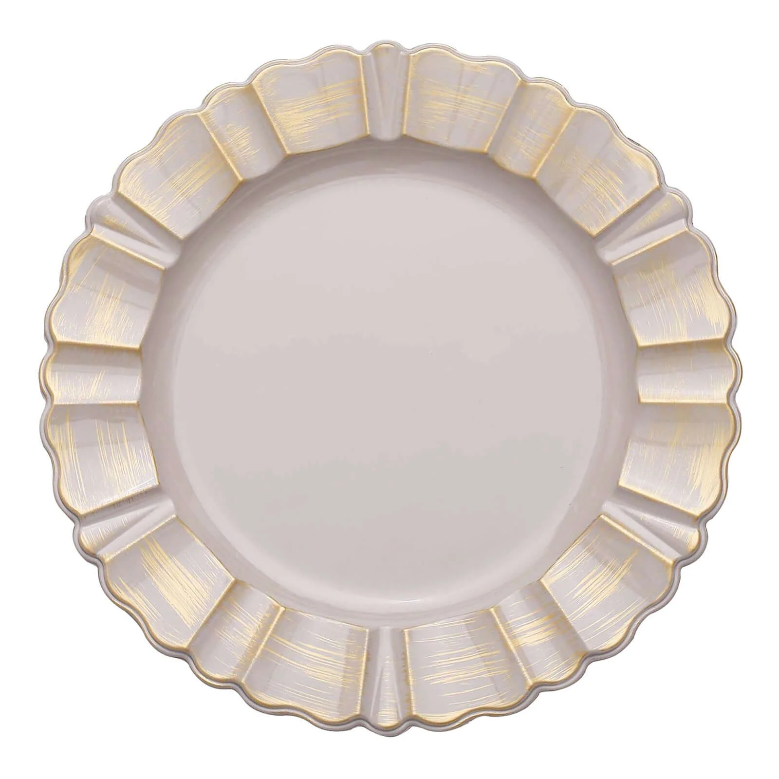 6-Pack Acrylic Plastic Charger Plates 13" Round Nude Taupe with Gold Brushed Wavy Scalloped Rim - Dinner Charger Tableware - Image 8