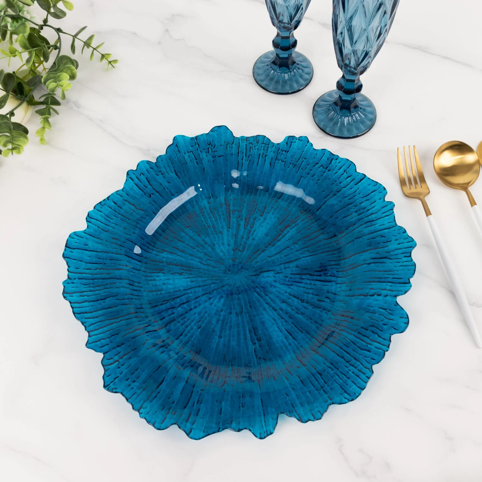 6-Pack Acrylic Plastic Charger Plates 13" Round Transparent Navy Blue Reef Design - Decorative Dinner Charger Tableware - Image 7