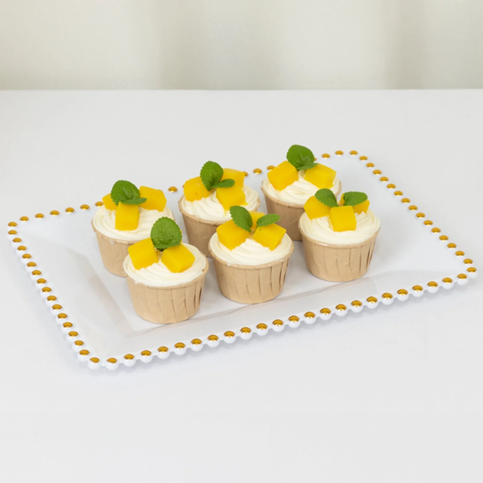 6-Pack Acrylic Serving Trays 9"x13" White with Gold Beaded Rim - Rectangular Food and Dessert Platters - Image 3