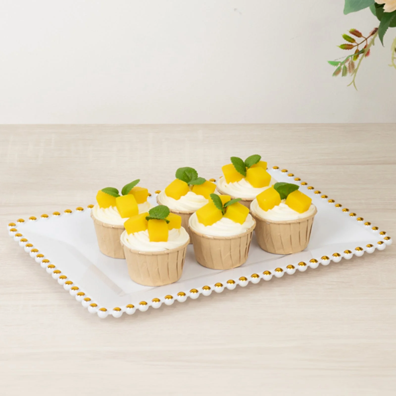 6-Pack Acrylic Serving Trays 9"x13" White with Gold Beaded Rim - Rectangular Food and Dessert Platters - Image 4