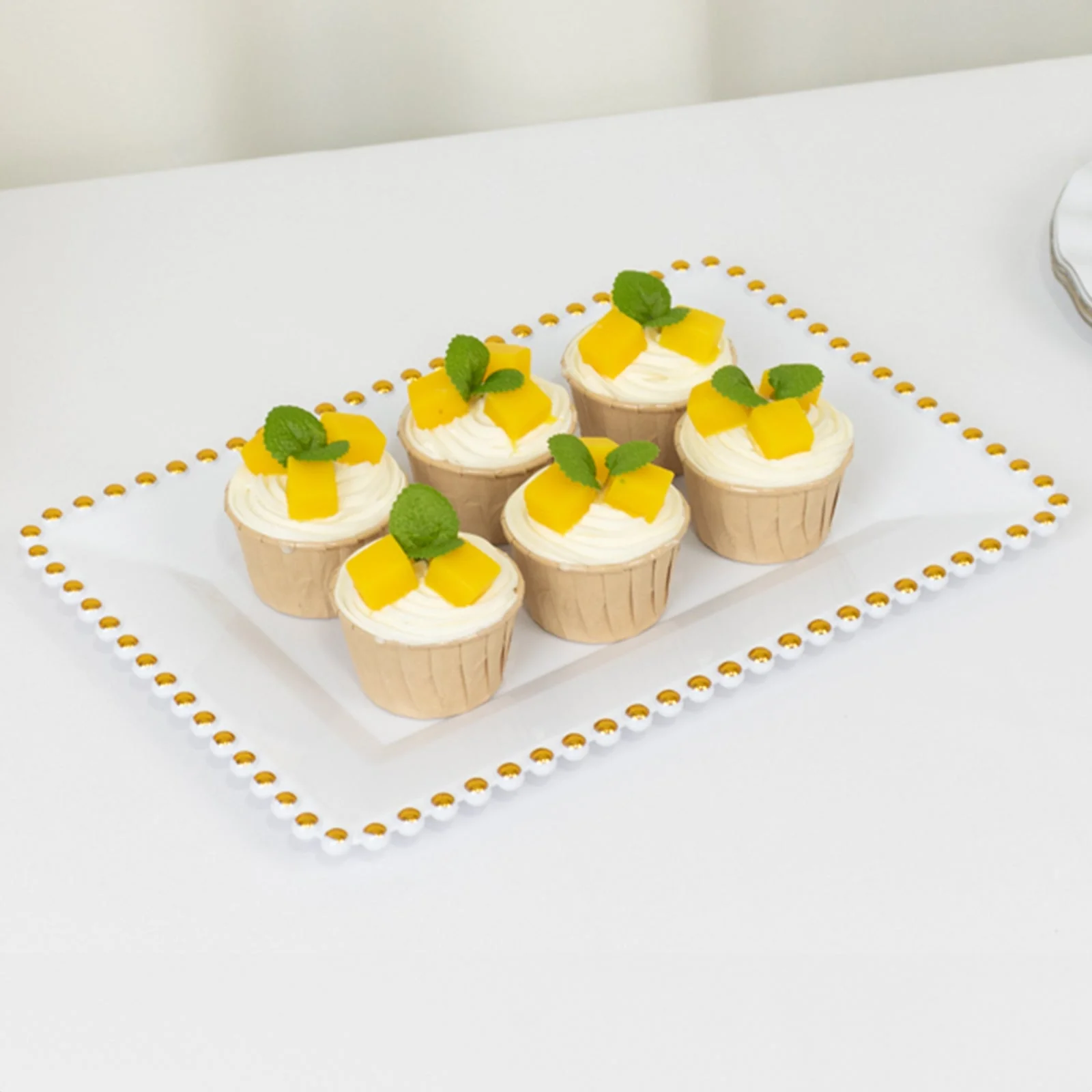 6-Pack Acrylic Serving Trays 9"x13" White with Gold Beaded Rim - Rectangular Food and Dessert Platters - Image 7