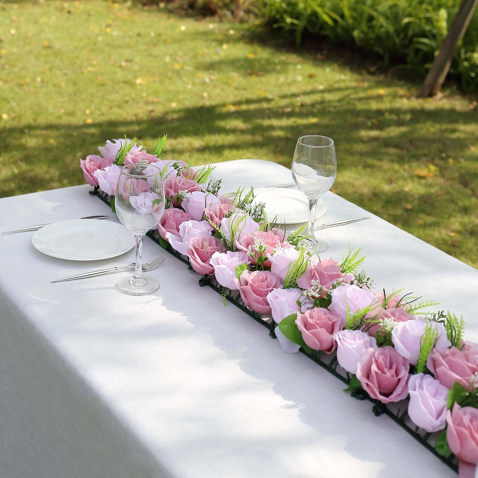 6 Pack Blush Dusty Rose Silk Flower Panel Table Runner, Artificial Floral Arrangements Dining Table Decor - 20"x8" - Image 2