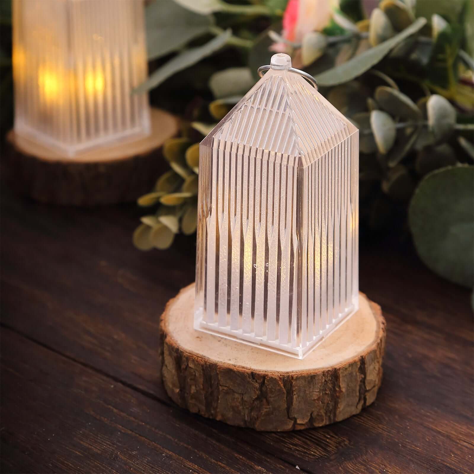 6-Pack Clear Acrylic LED Hanging Lanterns 3.5" Warm White Design - Battery Operated Dimmable Decorative Centerpiece - Image 10