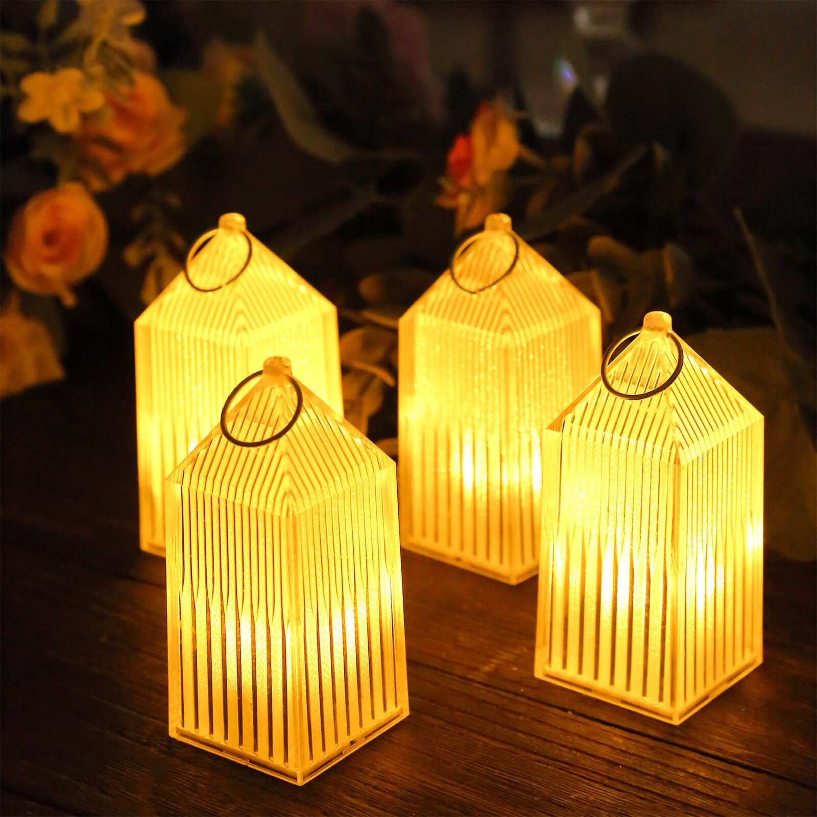 6-Pack Clear Acrylic LED Hanging Lanterns 3.5" Warm White Design - Battery Operated Dimmable Decorative Centerpiece - Image 11