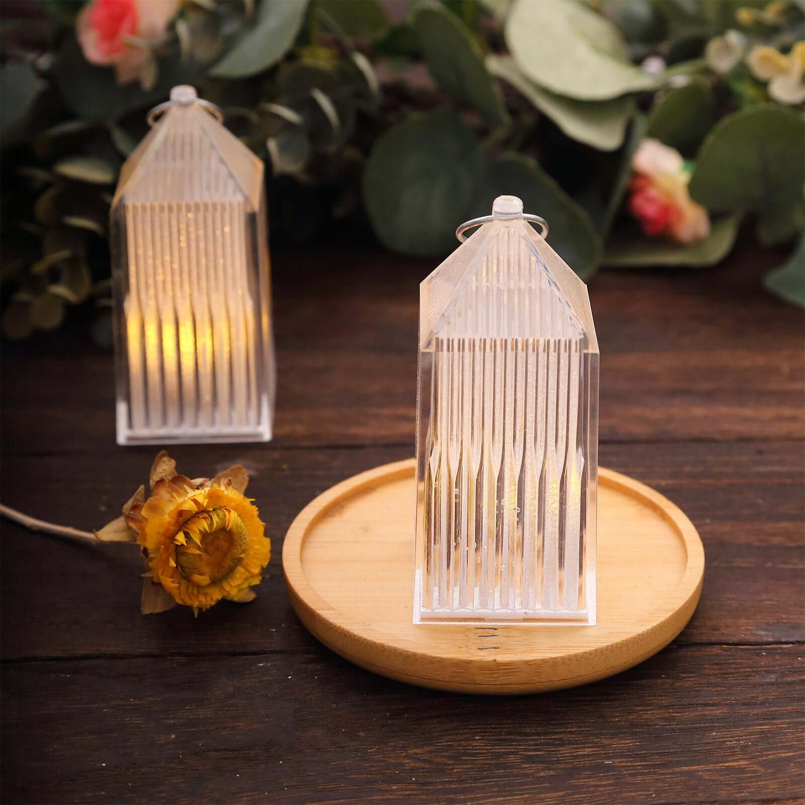 6-Pack Clear Acrylic LED Hanging Lanterns 3.5" Warm White Design - Battery Operated Dimmable Decorative Centerpiece - Image 2