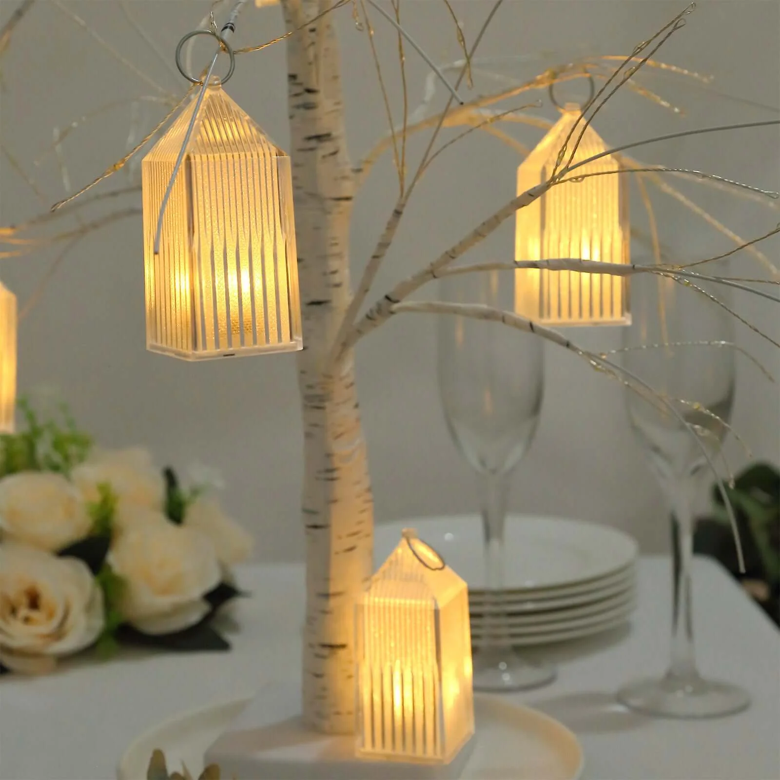 6-Pack Clear Acrylic LED Hanging Lanterns 3.5" Warm White Design - Battery Operated Dimmable Decorative Centerpiece - Image 6