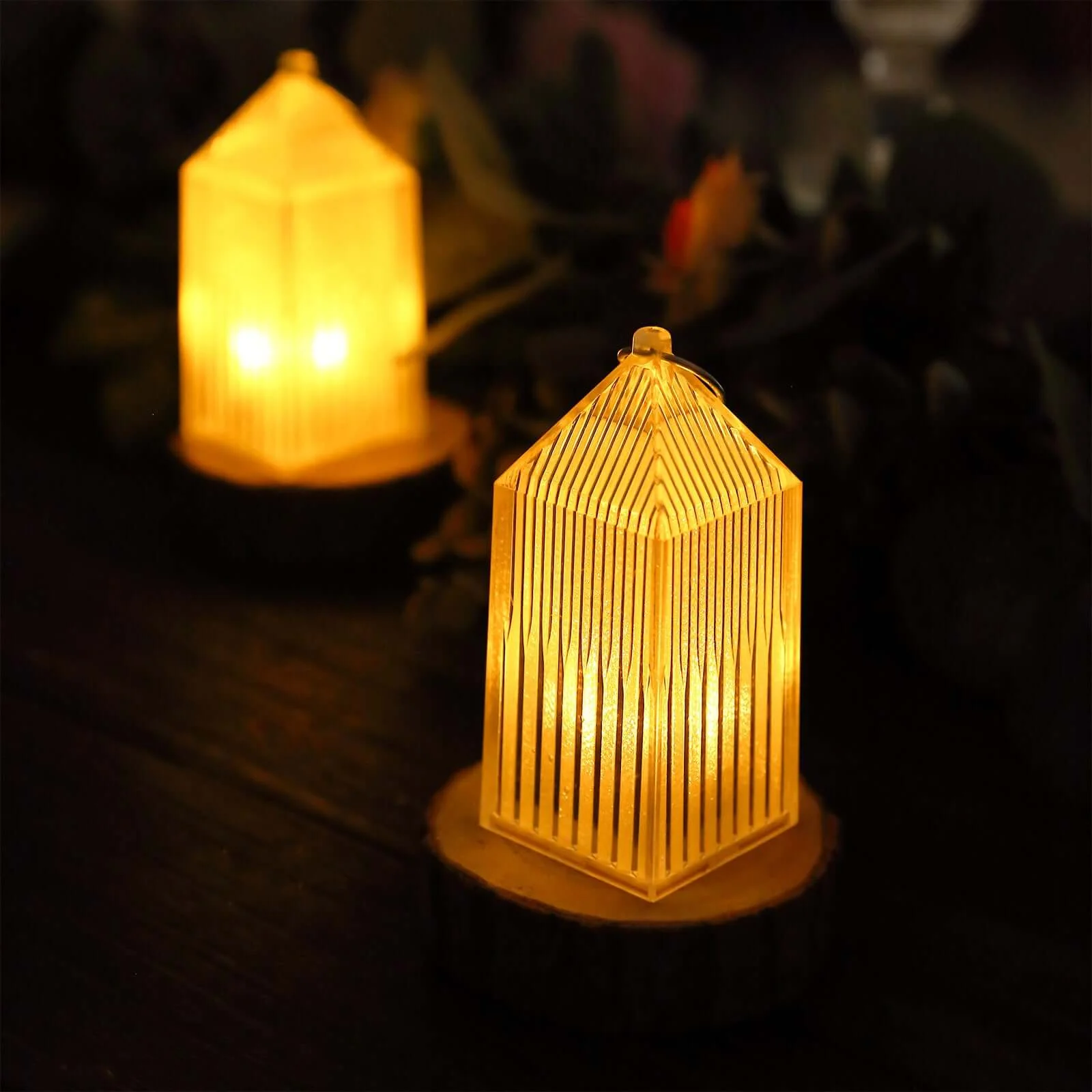 6-Pack Clear Acrylic LED Hanging Lanterns 3.5" Warm White Design - Battery Operated Dimmable Decorative Centerpiece - Image 8