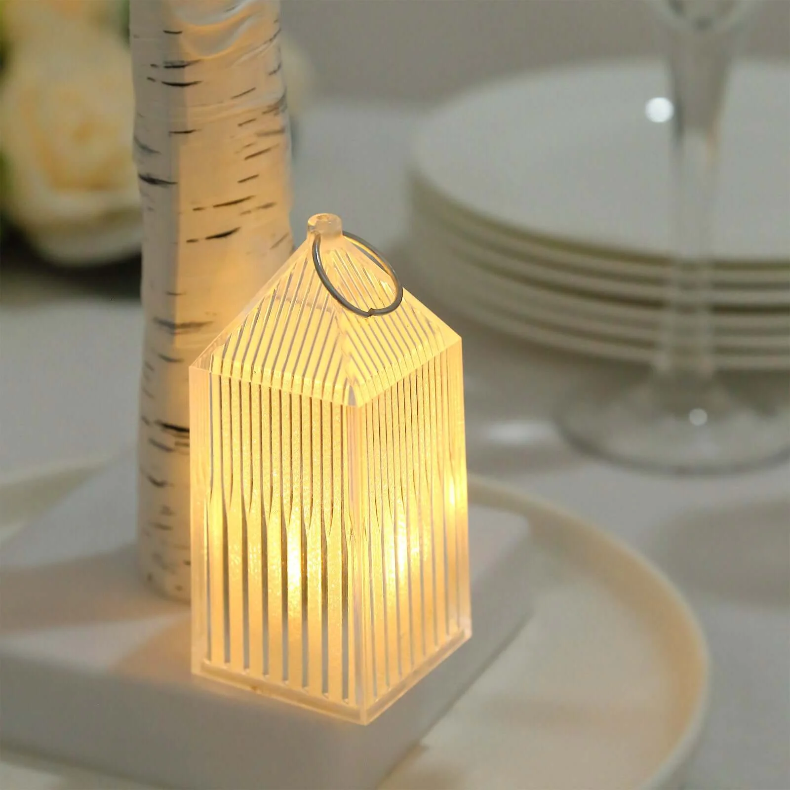 6-Pack Clear Acrylic LED Hanging Lanterns 3.5" Warm White Design - Battery Operated Dimmable Decorative Centerpiece - Image 9