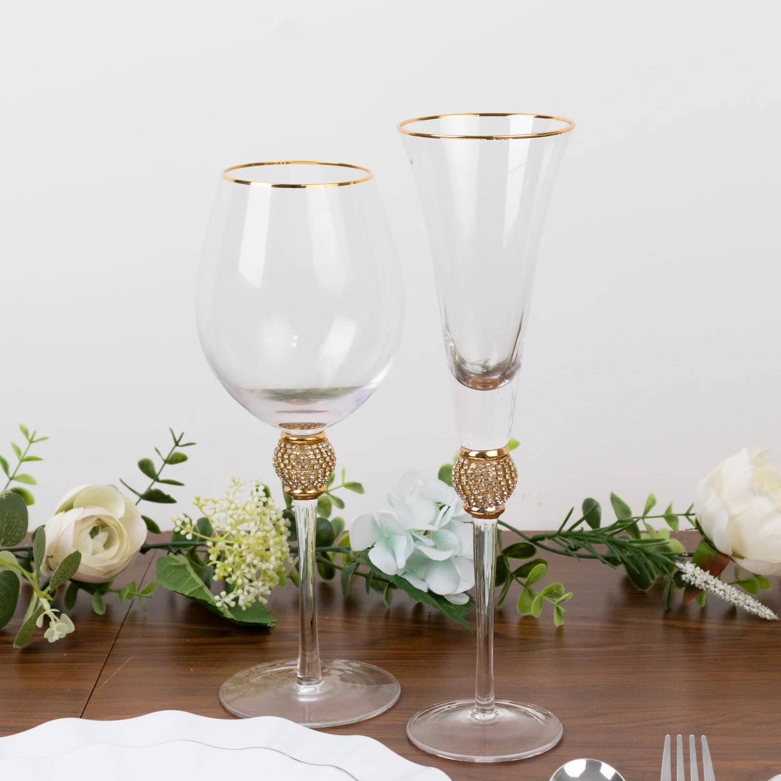 6-Pack Clear Champagne Flute Glasses 6oz Gold Rim Design with Studded Rhinestones 11" - Long Stem Crystal Glasses for Toasting & Cocktails - Image 6