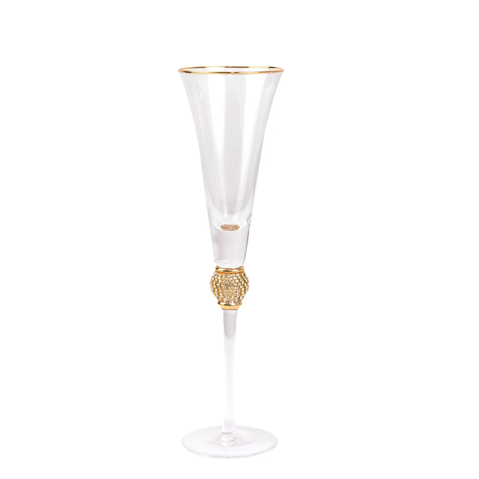 6-Pack Clear Champagne Flute Glasses 6oz Gold Rim Design with Studded Rhinestones 11" - Long Stem Crystal Glasses for Toasting & Cocktails - Image 7