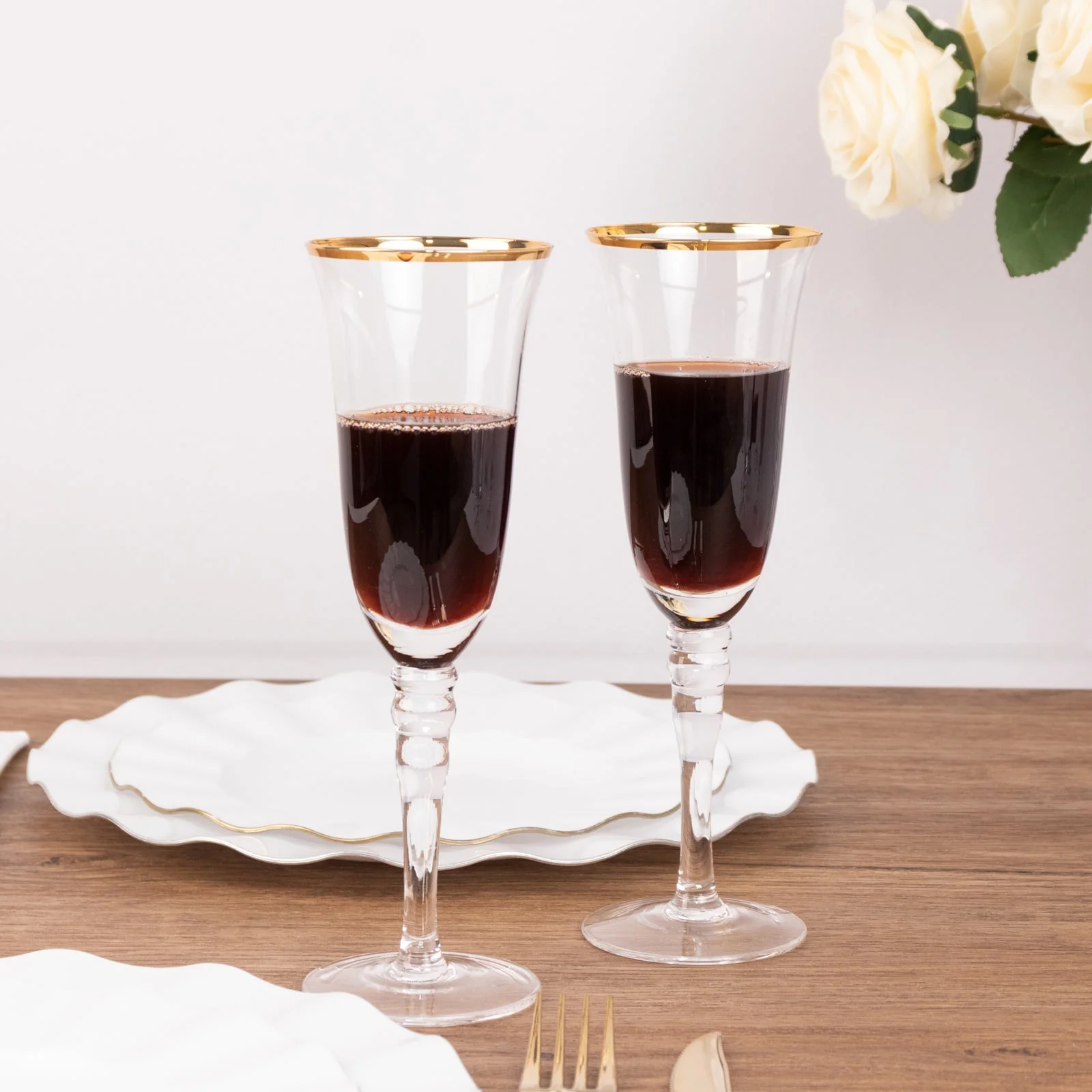 6-Pack Clear Champagne Flute Glasses 6oz Gold Rimmed Design with Long Beaded Stem 8.5" - Crystal Glasses for Toasting & Cocktails - Image 5