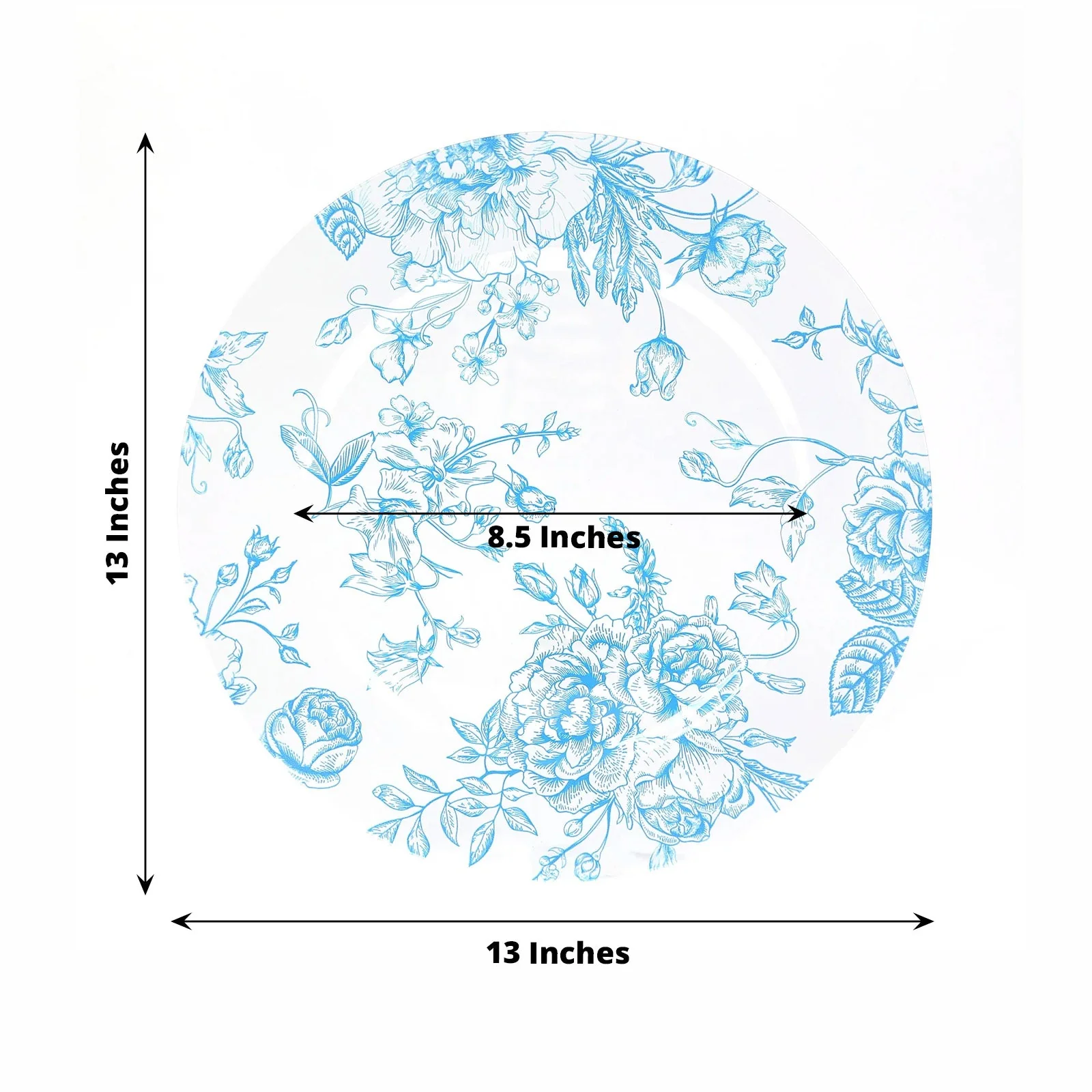 6 Pack Floral Acrylic Charger Plates in French Toile Pattern, Clear Light Blue Round Dinner Charger Event Tabletop Decor - 13" - Image 2