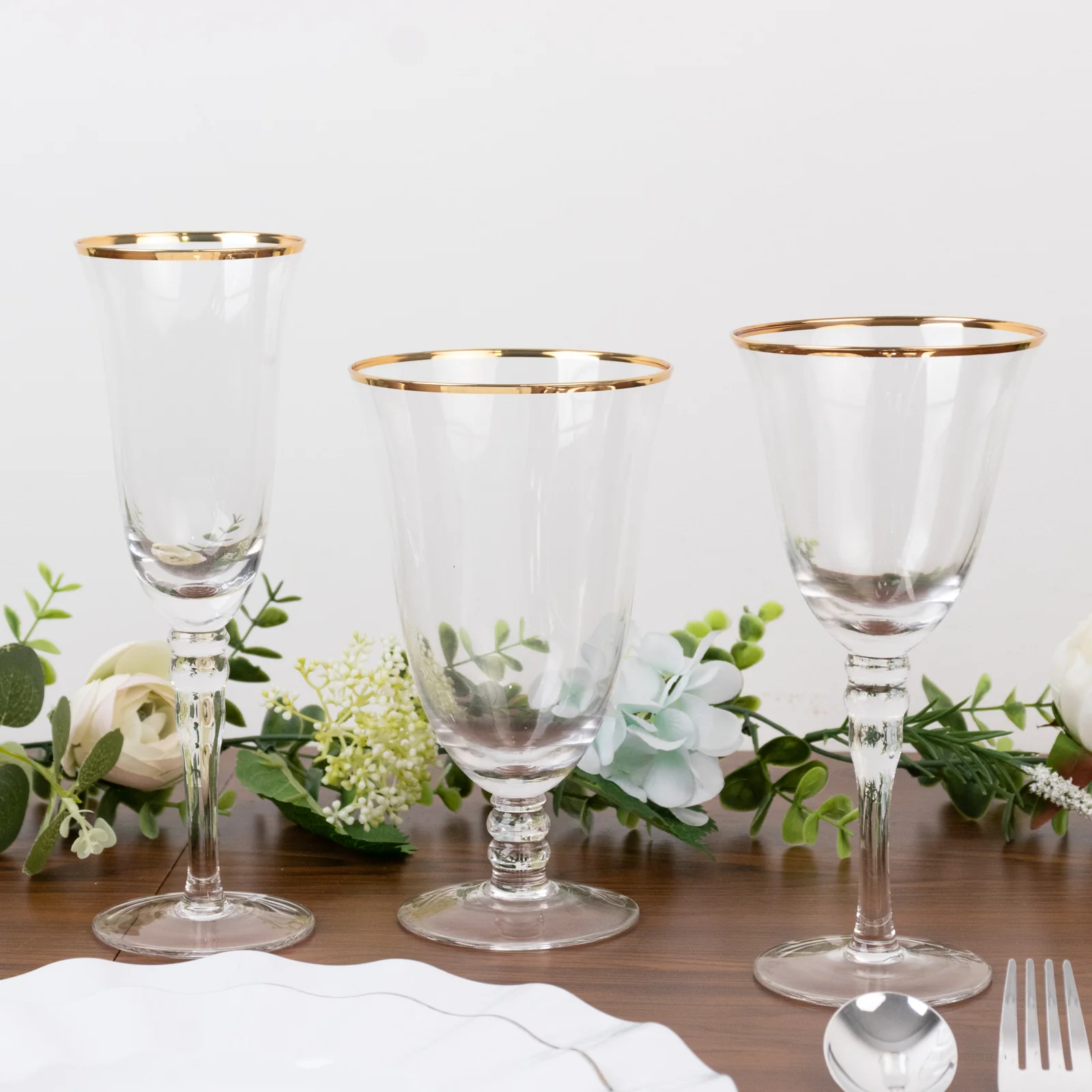 6-Pack Clear Red Wine Glasses 16oz Gold Rimmed Design with Short Beaded Stem 7" - Crystal Goblets for Water & Cocktails - Image 5