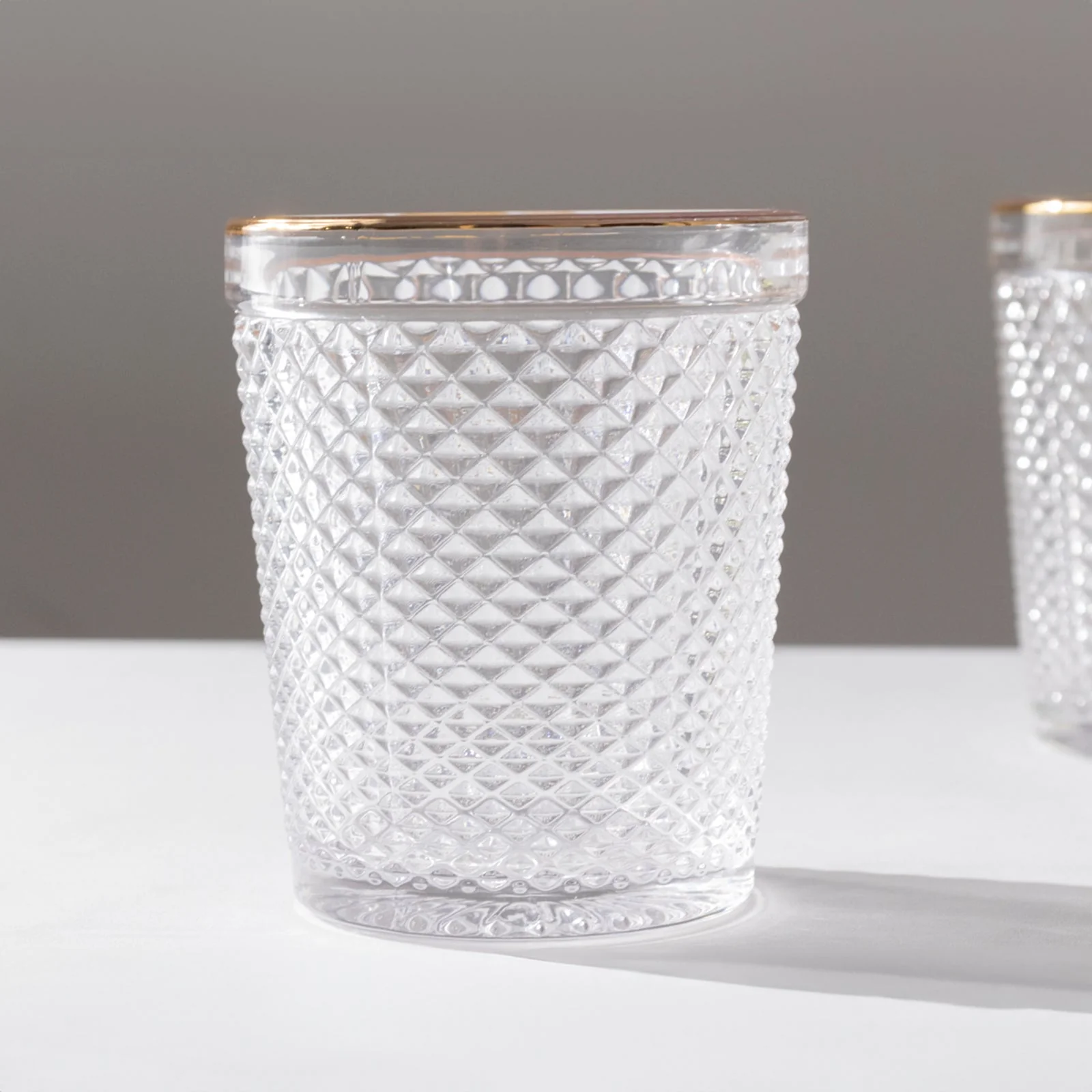 6-Pack Clear Tumbler Glasses 11oz Hobnail Design with Gold Rim 4" - Vintage Glassware for Whiskey, Water & Cocktails - Image 2