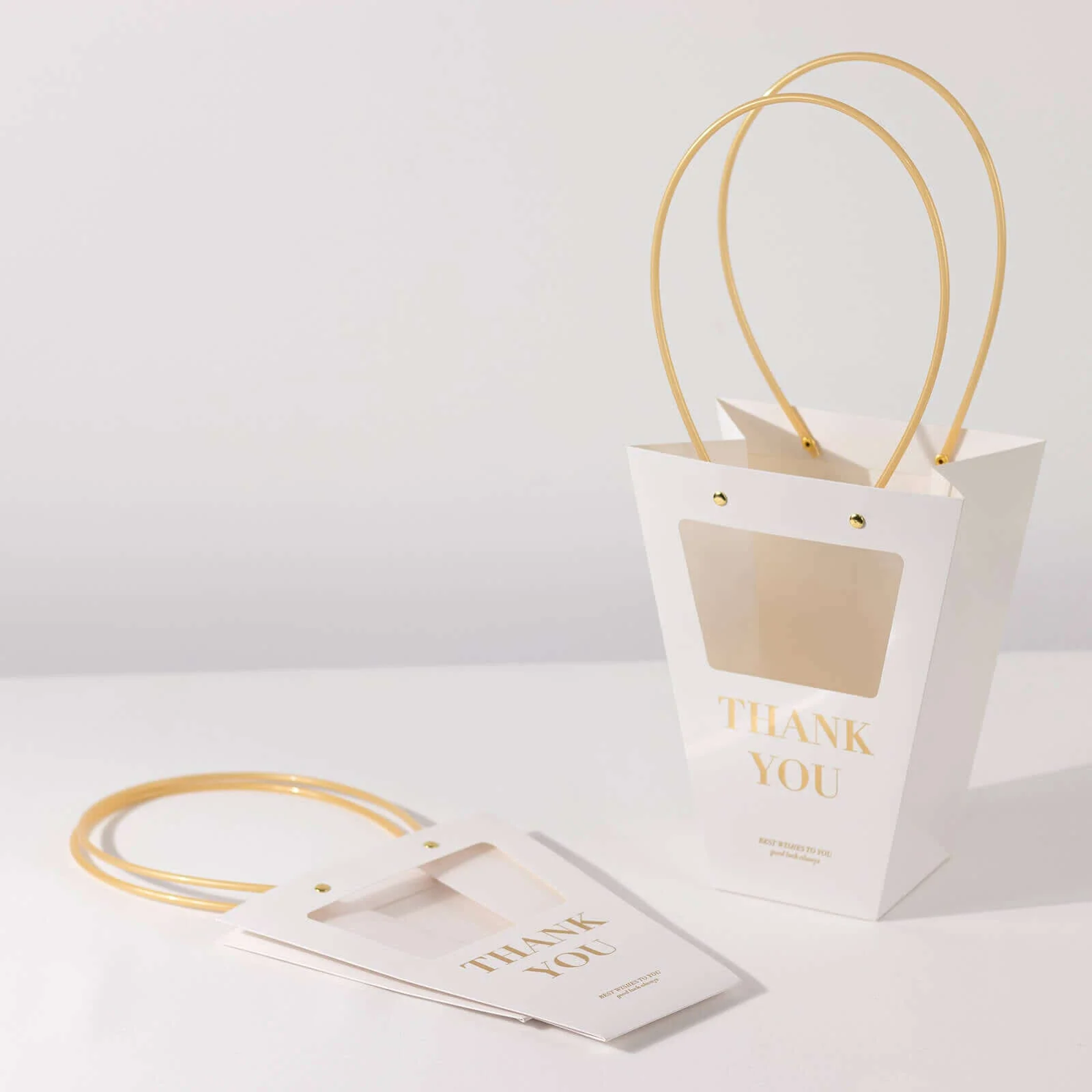 6 Pack Clear Window White Paper Flower Gift Bags With Handles, Transparent Thank You Party Favor Tote Bags in Trapezium Shape - 8"x10" - Image 10