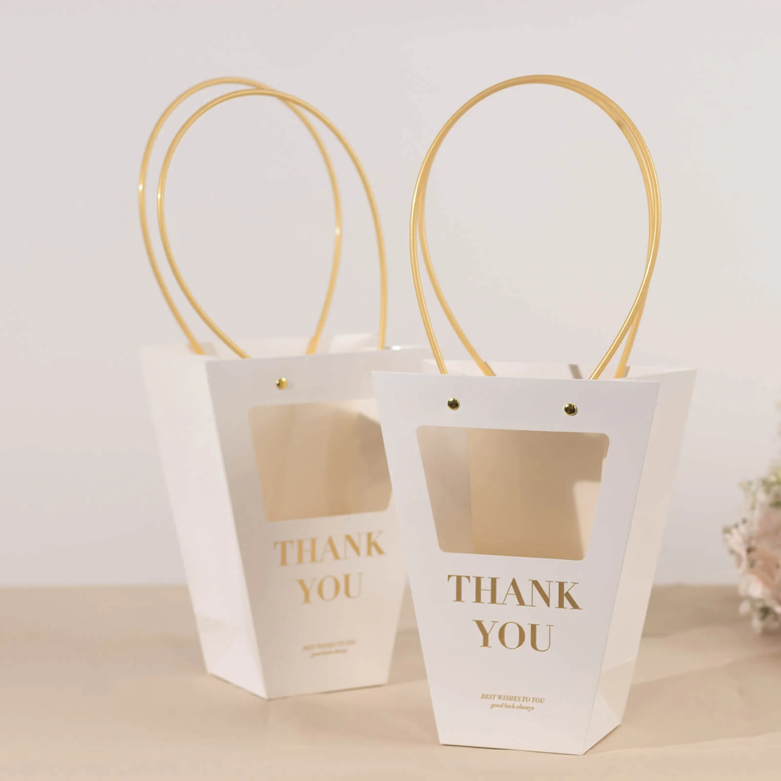 6 Pack Clear Window White Paper Flower Gift Bags With Handles, Transparent Thank You Party Favor Tote Bags in Trapezium Shape - 8"x10" - Image 6