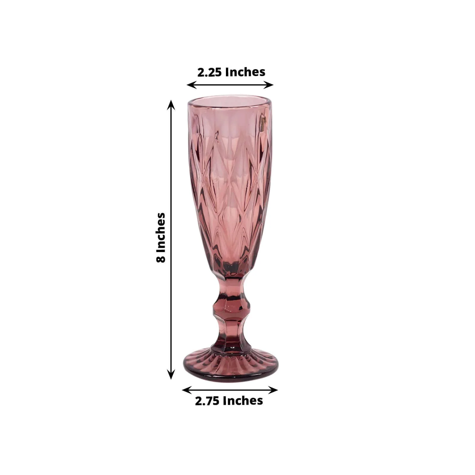 6-Pack Crystal Cut Champagne Flute Glasses 6oz Textured Design Transparent Dusty Rose 8" - Wine Goblets for Toasts & Celebrations - Image 3