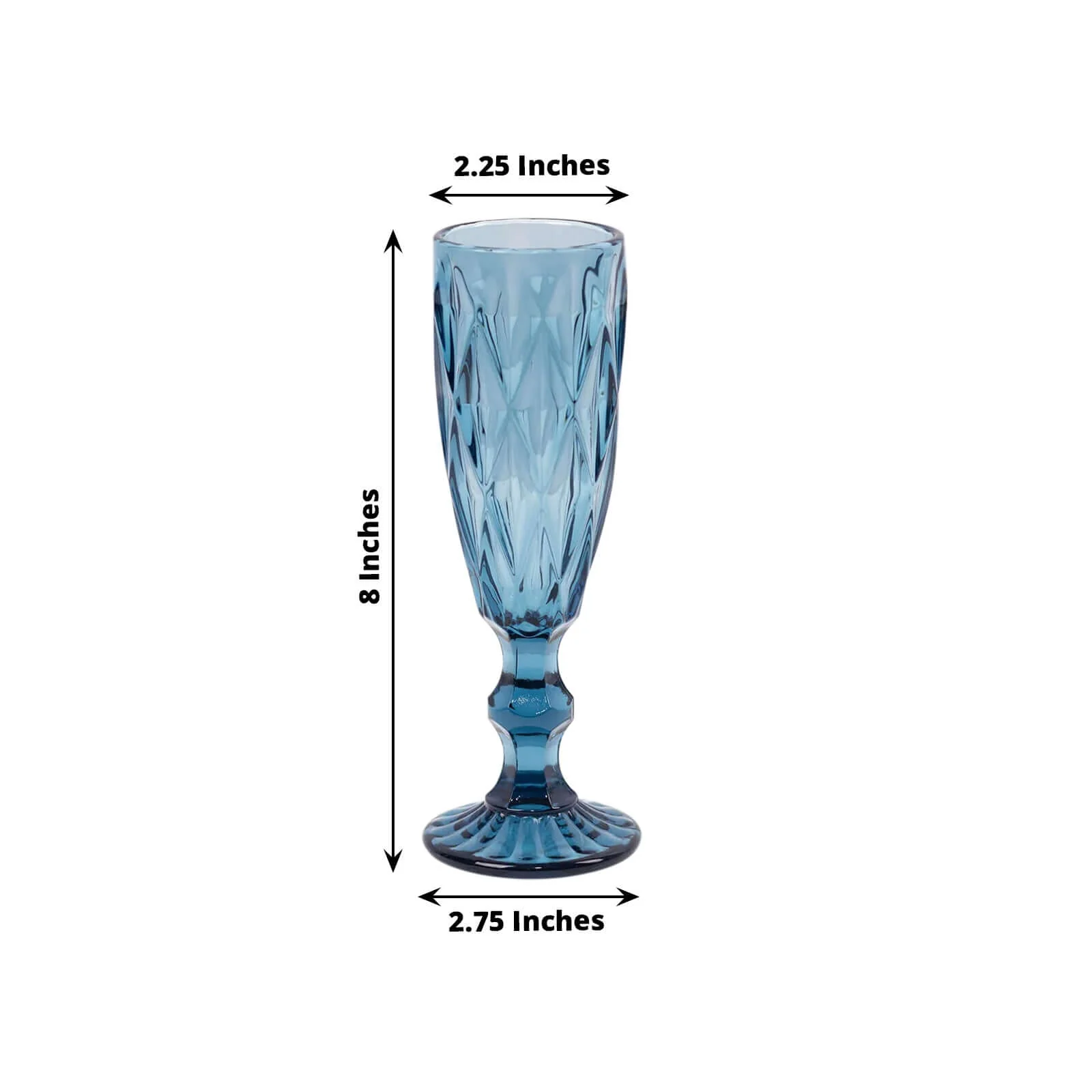 6-Pack Crystal Cut Champagne Flute Glasses 6oz Textured Design Transparent Ocean Blue 8" - Wine Goblets for Toasts & Celebrations - Image 3