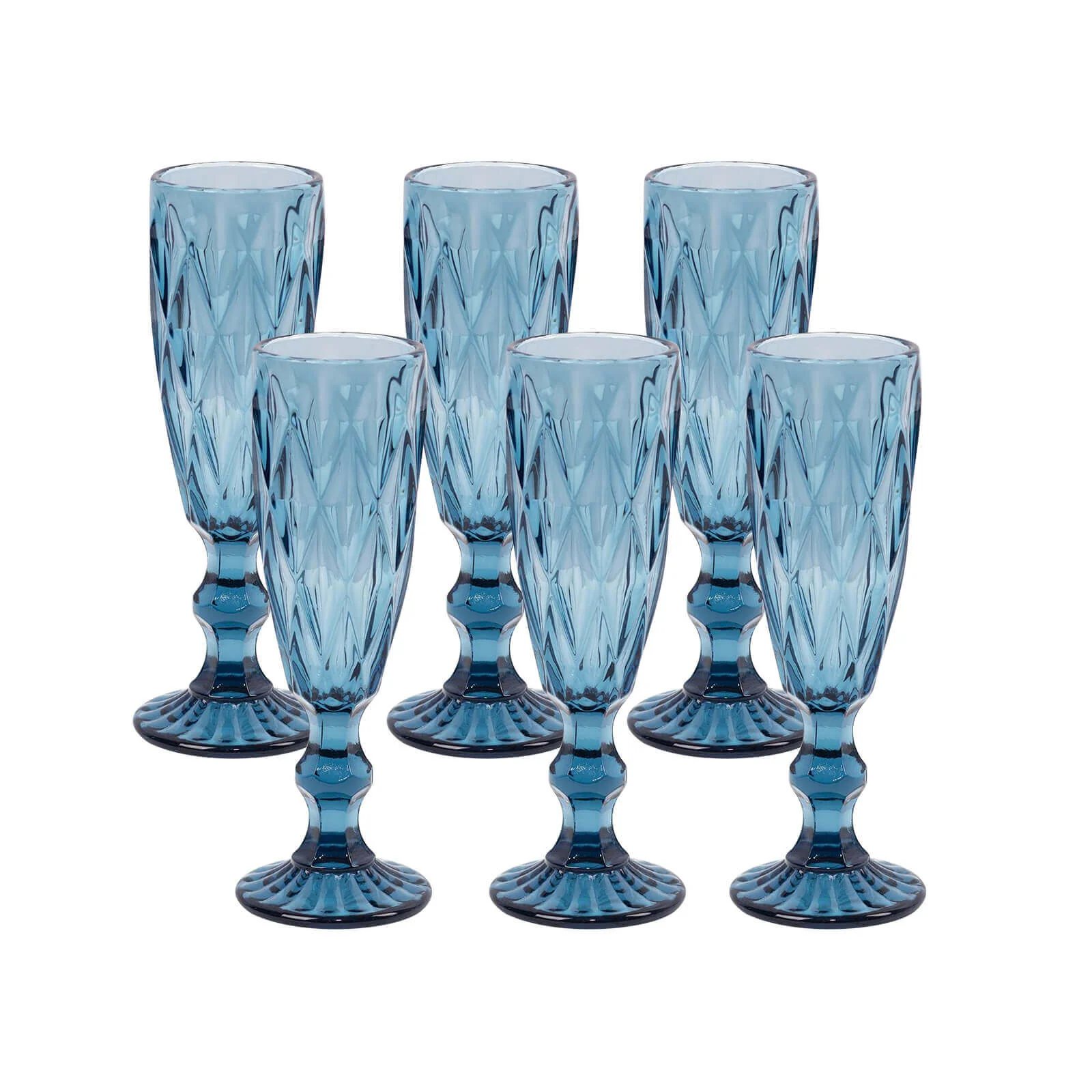 6-Pack Crystal Cut Champagne Flute Glasses 6oz Textured Design Transparent Ocean Blue 8" - Wine Goblets for Toasts & Celebrations - Image 7
