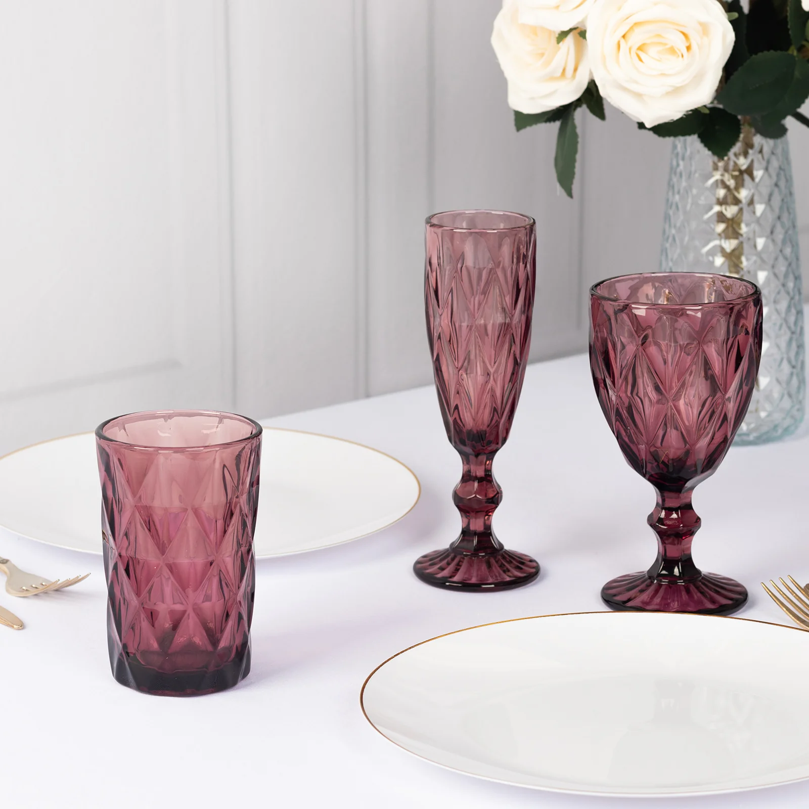 6-Pack Crystal Cut Whiskey Glasses 12oz Textured Design with Heavy Base Dusty Rose 5" - Highball Tumblers for Cocktails & Drinks - Image 7