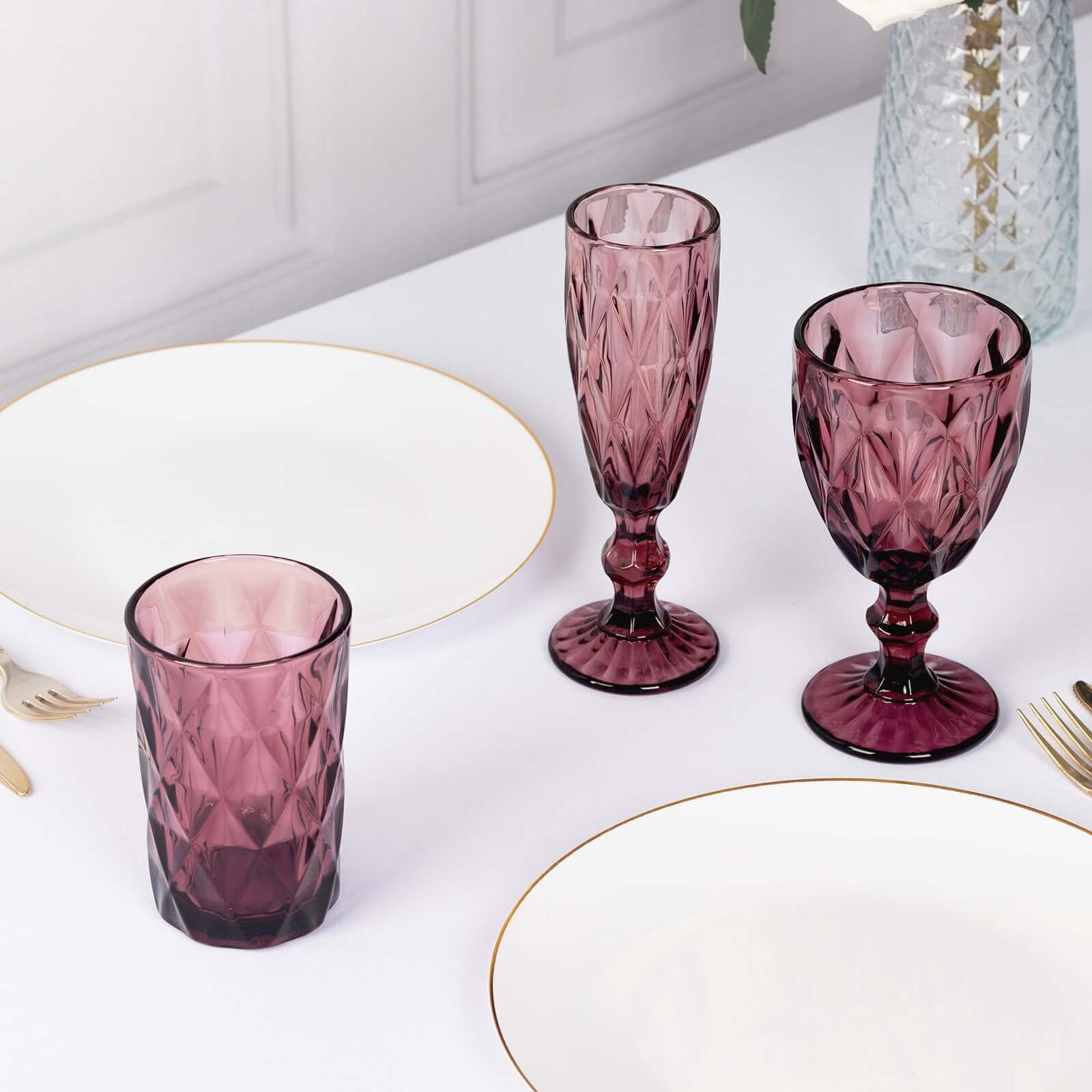 6-Pack Crystal Cut Whiskey Glasses 12oz Textured Design with Heavy Base Dusty Rose 5" - Highball Tumblers for Cocktails & Drinks - Image 8