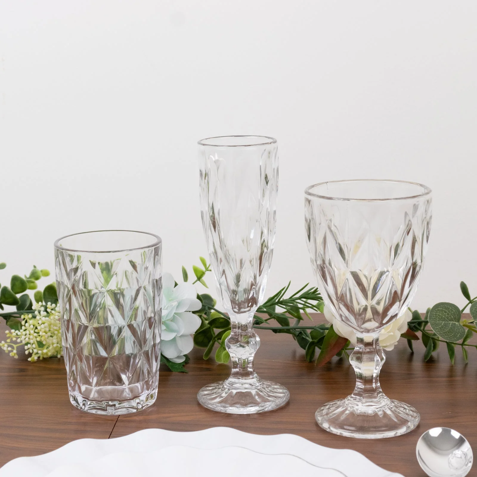 6-Pack Crystal Cut Wine Glasses 12oz Embossed Design Stemmed Clear 7" - Goblets for Cocktails & Drinks - Image 7