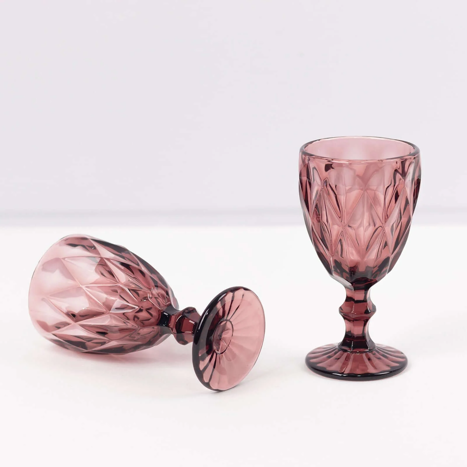 6-Pack Crystal Cut Wine Glasses 12oz Embossed Design Stemmed Dusty Rose 7" - Colored Goblets for Cocktails & Drinks - Image 2