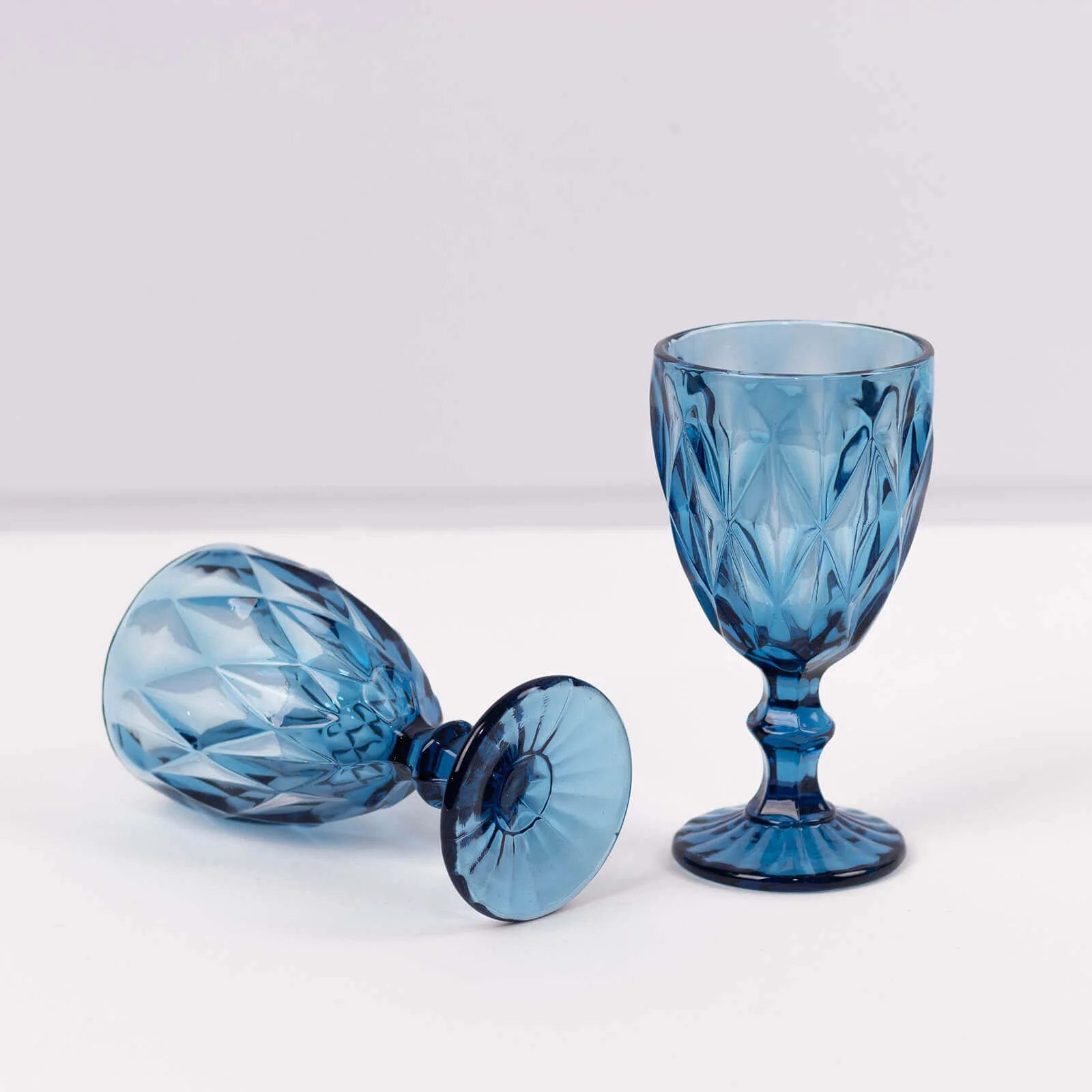 6-Pack Crystal Cut Wine Glasses 12oz Embossed Design Stemmed Ocean Blue 7" - Colored Goblets for Cocktails & Drinks - Image 2