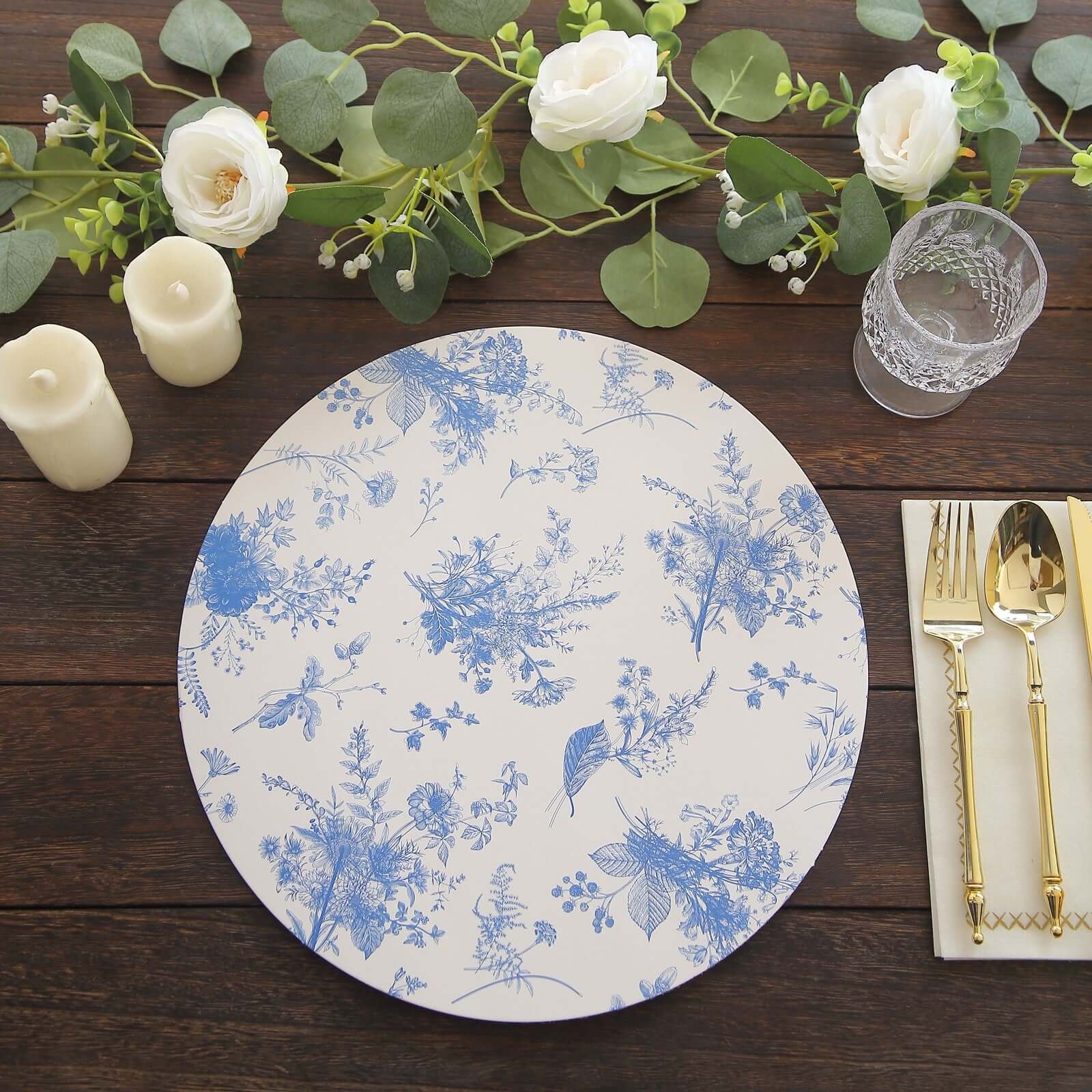 6-Pack Disposable Charger Plates in French Toile Print 13" in White/Blue - 700GSM Floral Paper Chargers for Classy & Convenient Dining - Image 10