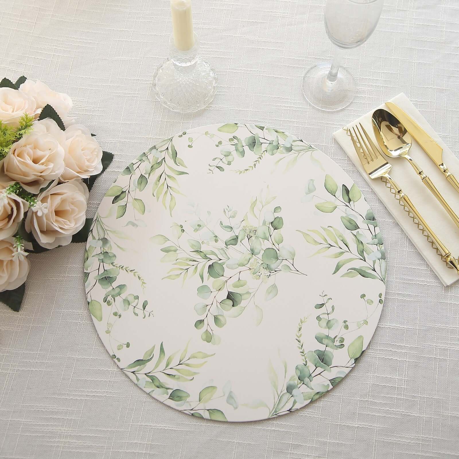 6-Pack Disposable Charger Plates in Eucalyptus Leaves Print 13" in White/Green - 700GSM Paper Chargers for Classy & Convenient Dining - Image 10