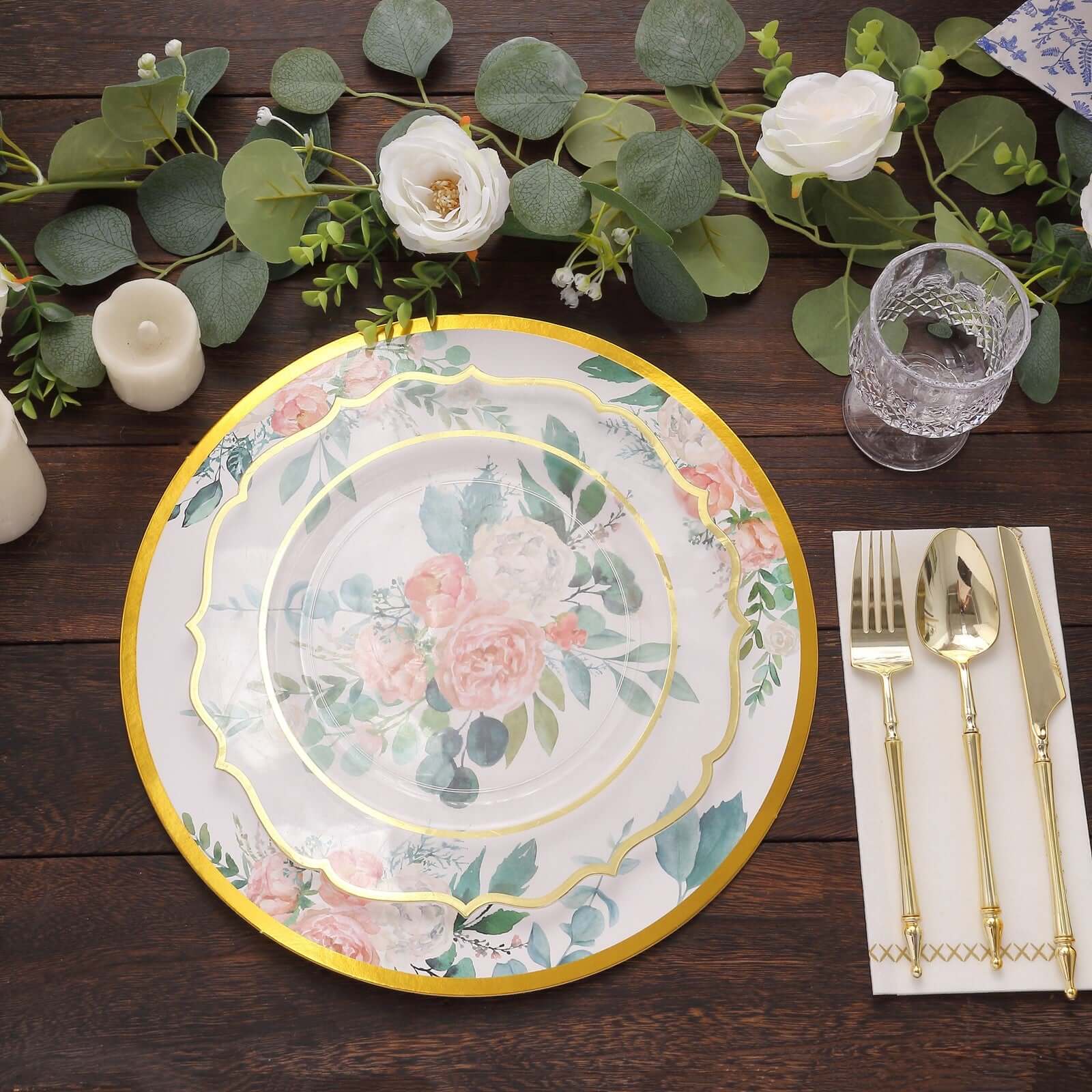 6-Pack Disposable Charger Plates in Floral Print 13" in White/Pink with Gold Rim - 700GSM Floral Paper Chargers for Classy & Convenient Dining - Image 6