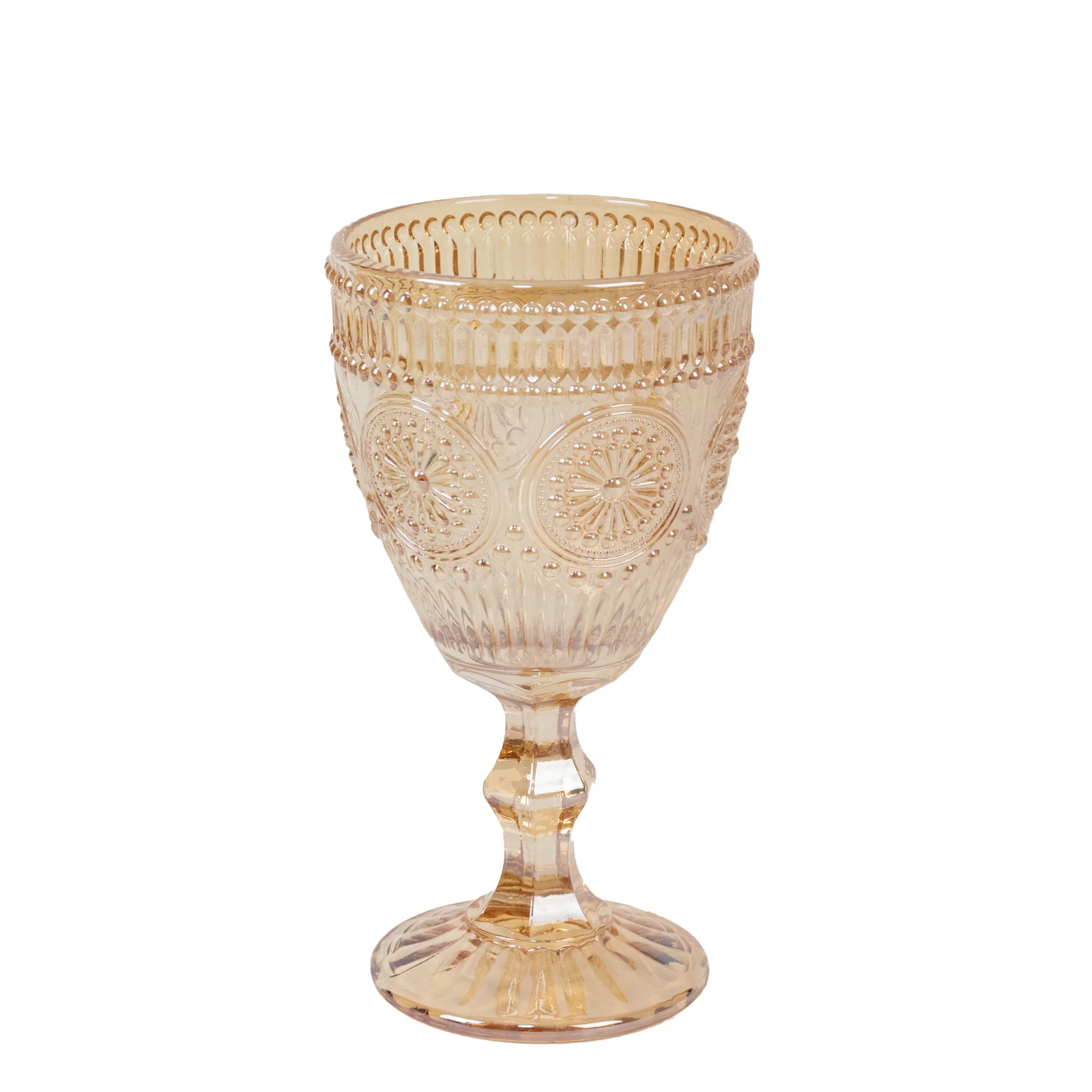 6-Pack Vintage Embossed Glass Goblets 11oz – Amber Gold Floral Pattern Wine & Cocktail Glasses - Image 5
