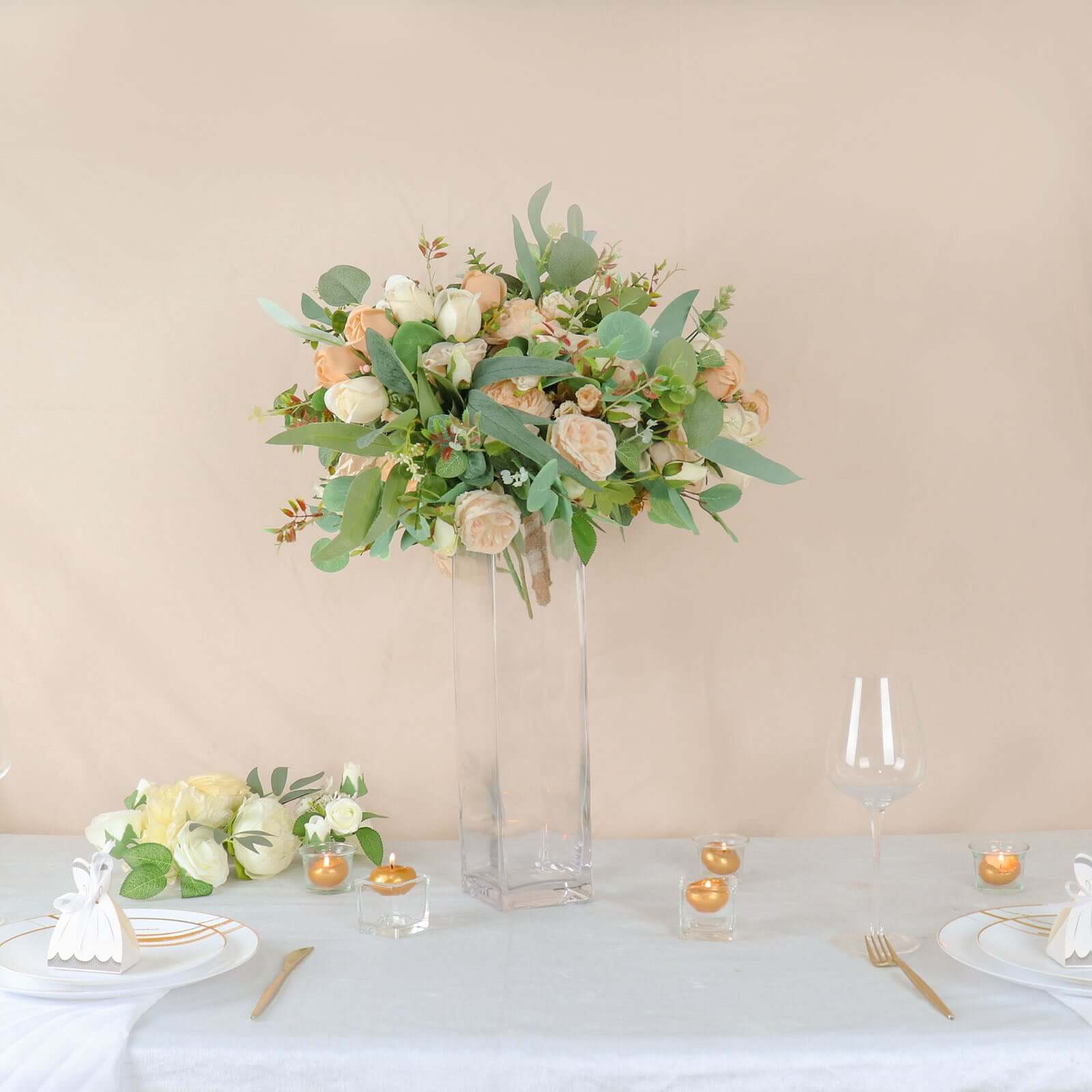 6-Pack Glass Cylinder Vases Square Design 16" Clear - Heavy Duty Flower Centerpieces for Events