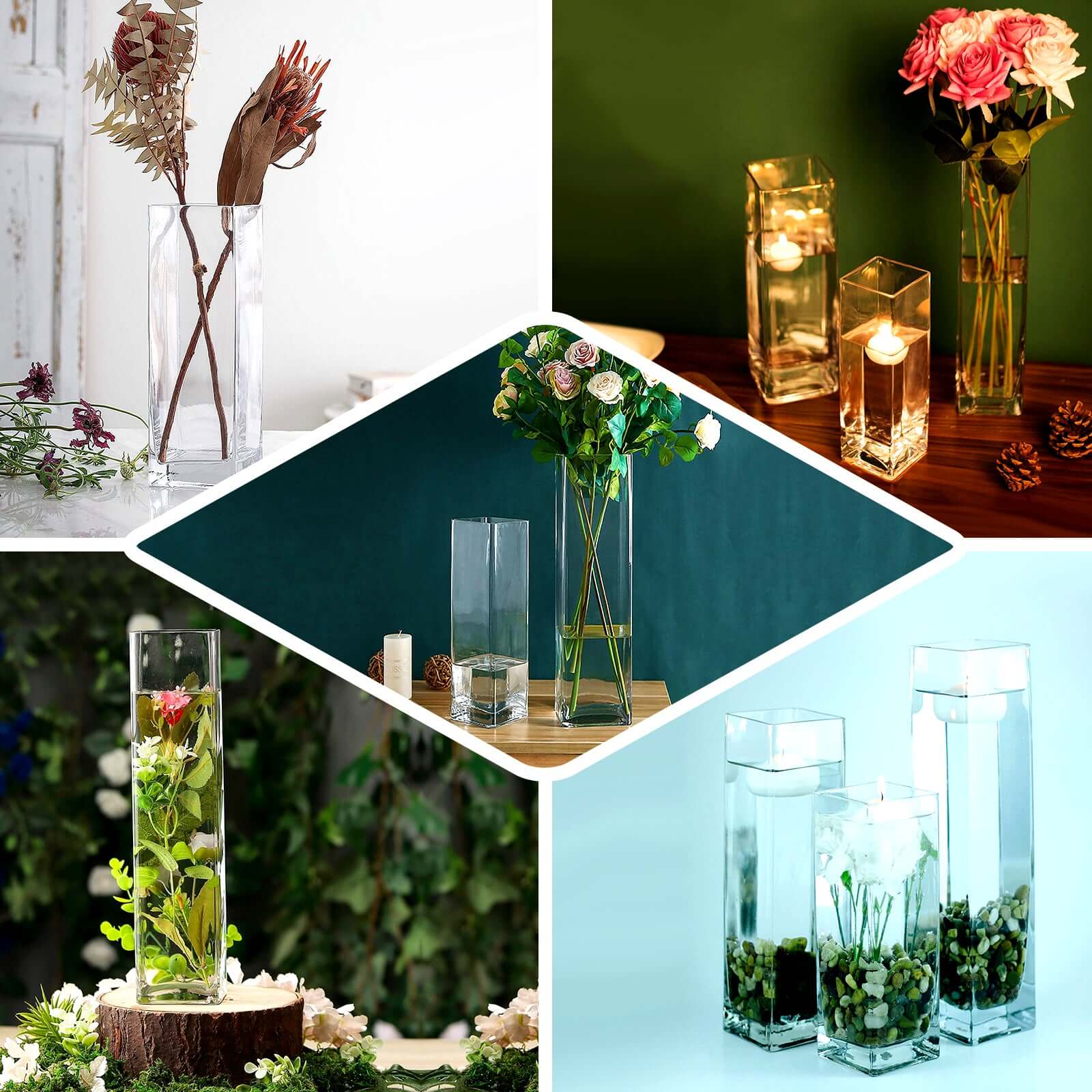 6-Pack Glass Cylinder Vases Square Design 18" Clear - Heavy Duty Flower Centerpieces for Events - Image 5