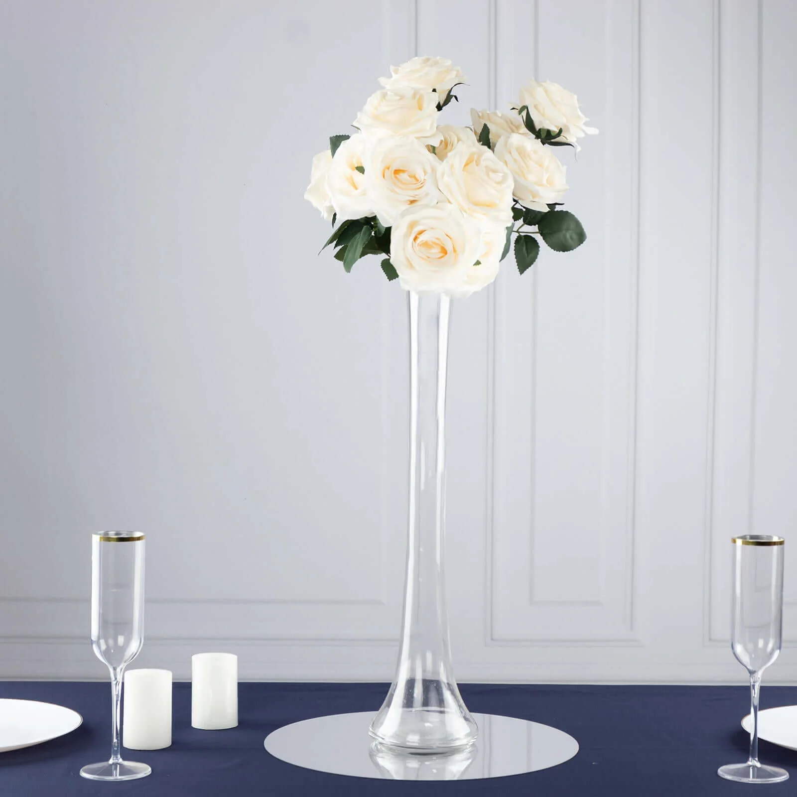 6-Pack Glass Eiffel Tower Vases 20" Clear with Round Base - Heavy Duty Skinny Flower Centerpieces