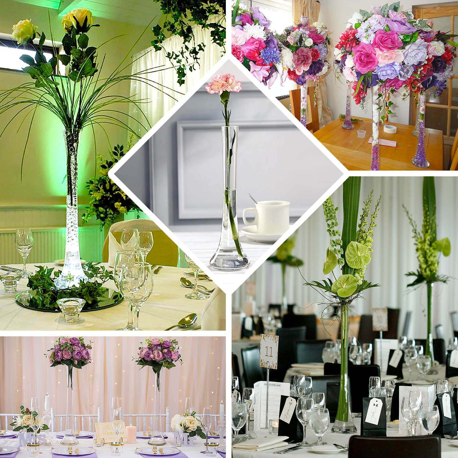 6-Pack Glass Eiffel Tower Vases 20" Clear with Round Base - Heavy Duty Skinny Flower Centerpieces - Image 5